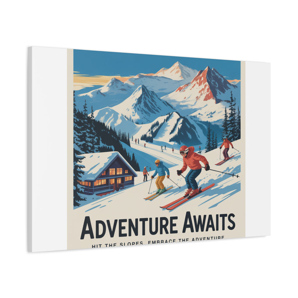 Adventure Awaits Ski Poster Canvas | Matte Stretched Wall Art