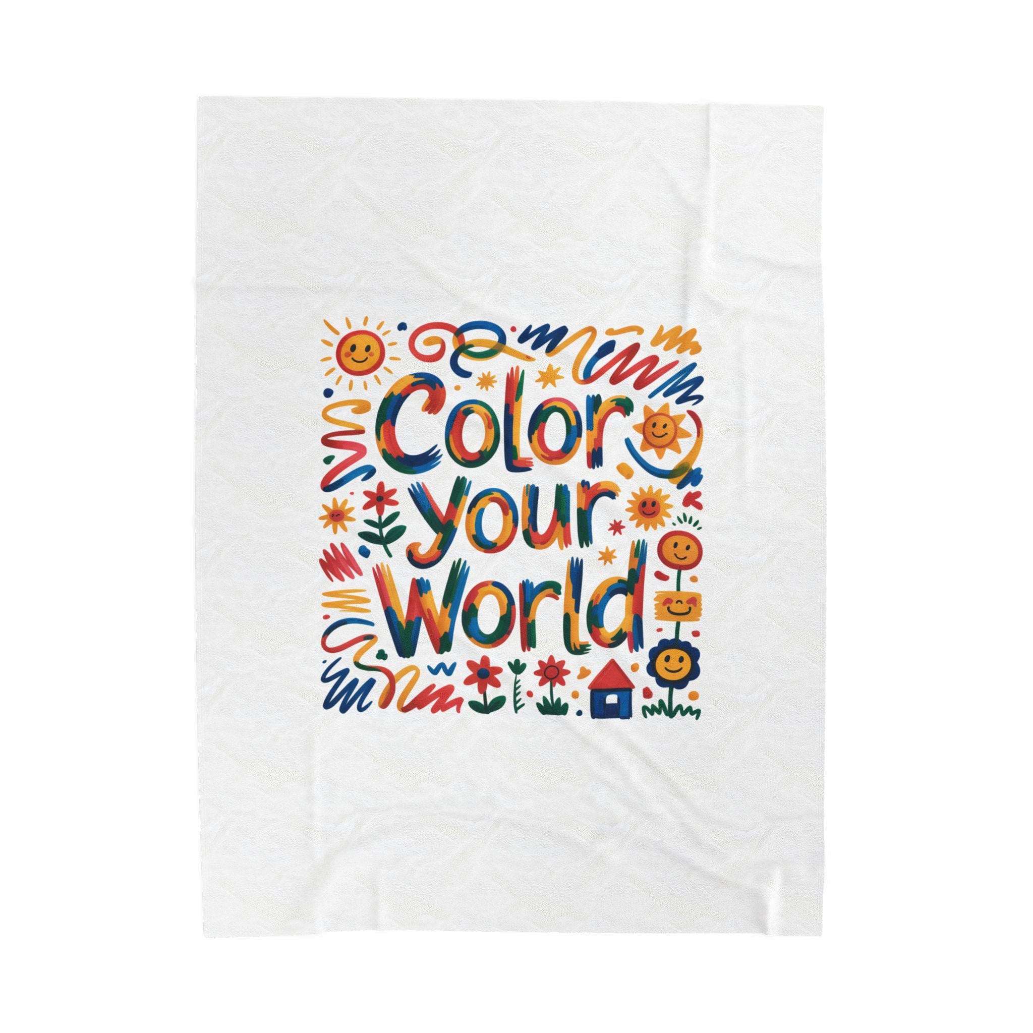 Color Your World Velveteen Plush Blanket | Bright Doodles, Suns & Flowers