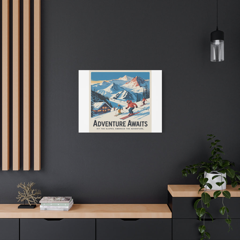 Adventure Awaits Ski Poster Canvas | Matte Stretched Wall Art