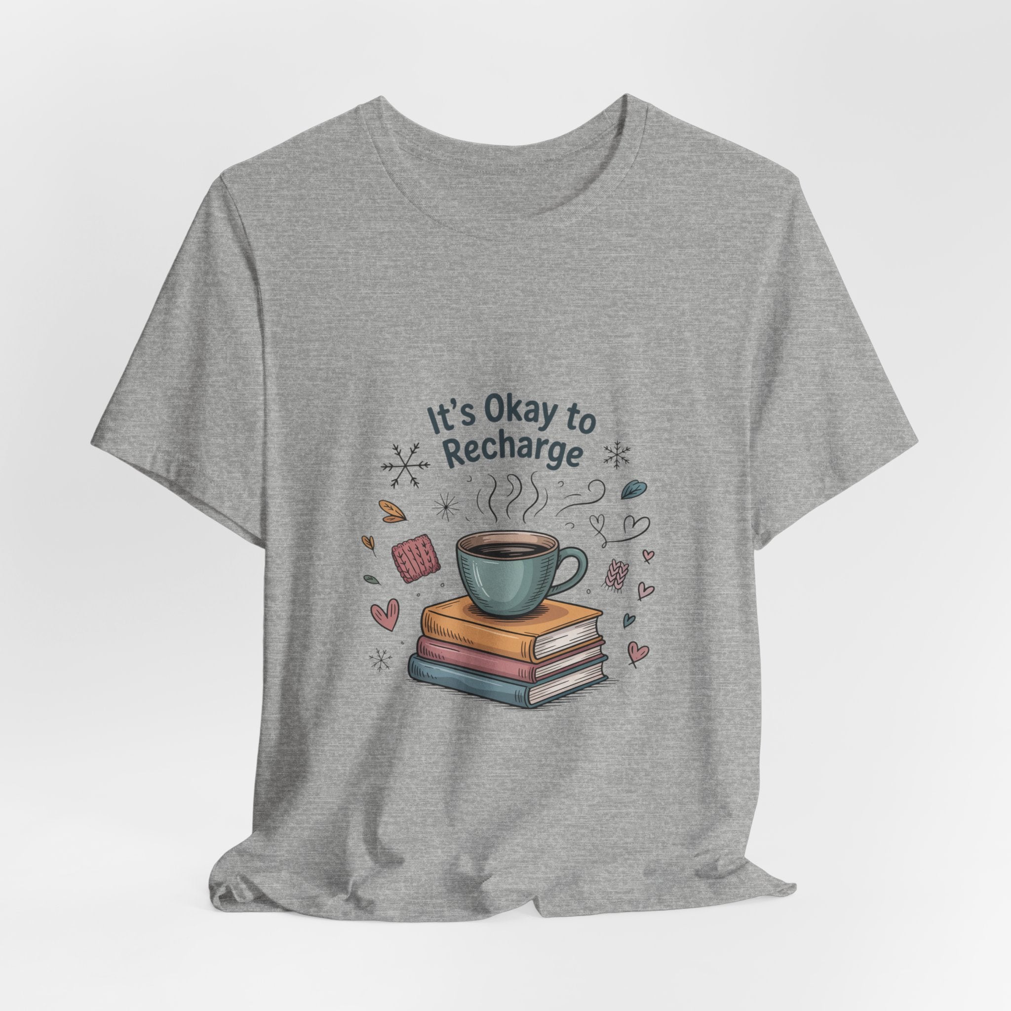 It's Okay to Recharge Tee — Cozy Book & Coffee Relaxation Shirt