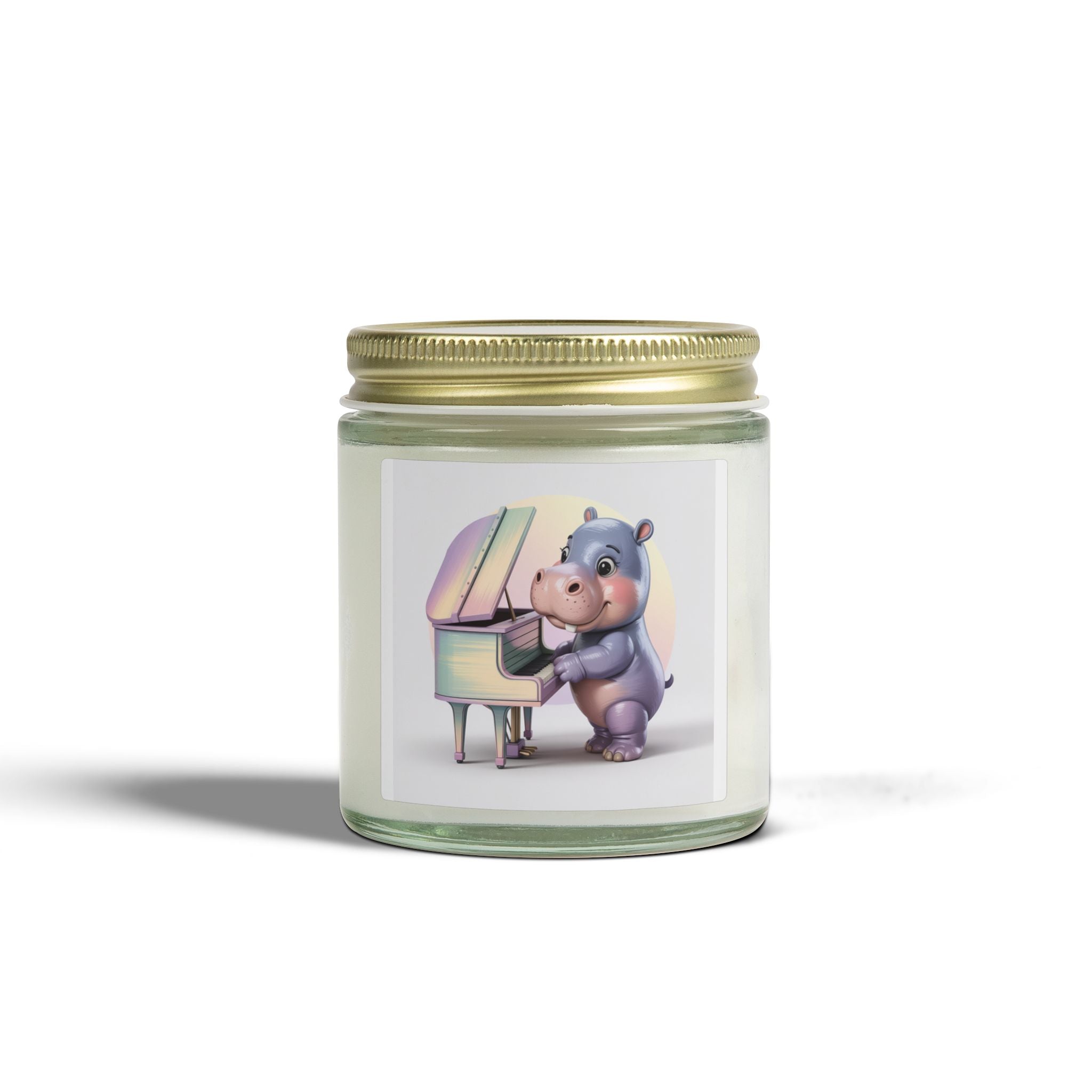 Coconut Apricot Scented Candle — Cute Hippo at Piano (4oz/9oz)