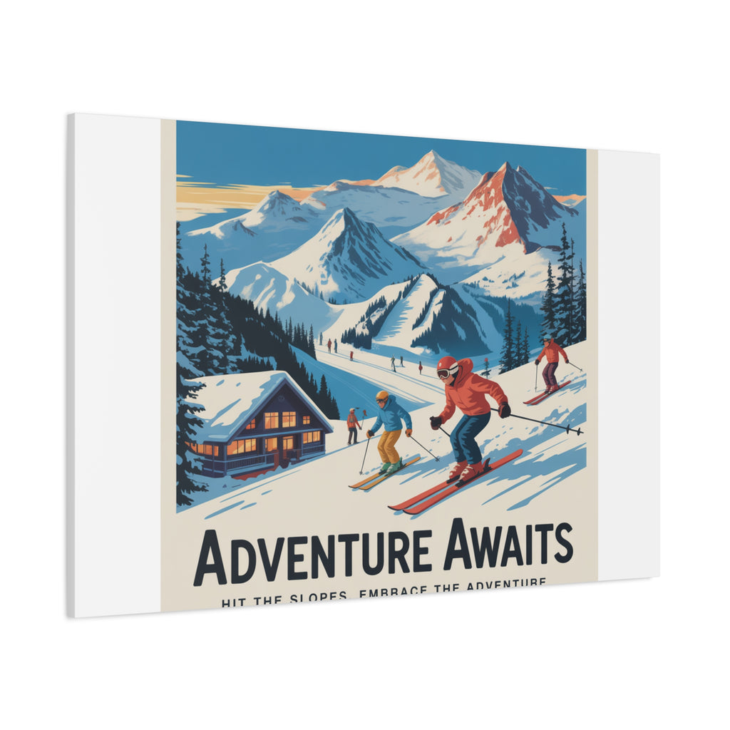 Adventure Awaits Ski Poster Canvas | Matte Stretched Wall Art