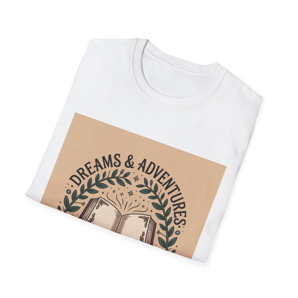 Dreams & Adventures Book T-Shirt — Vintage Open Book Literary Tee