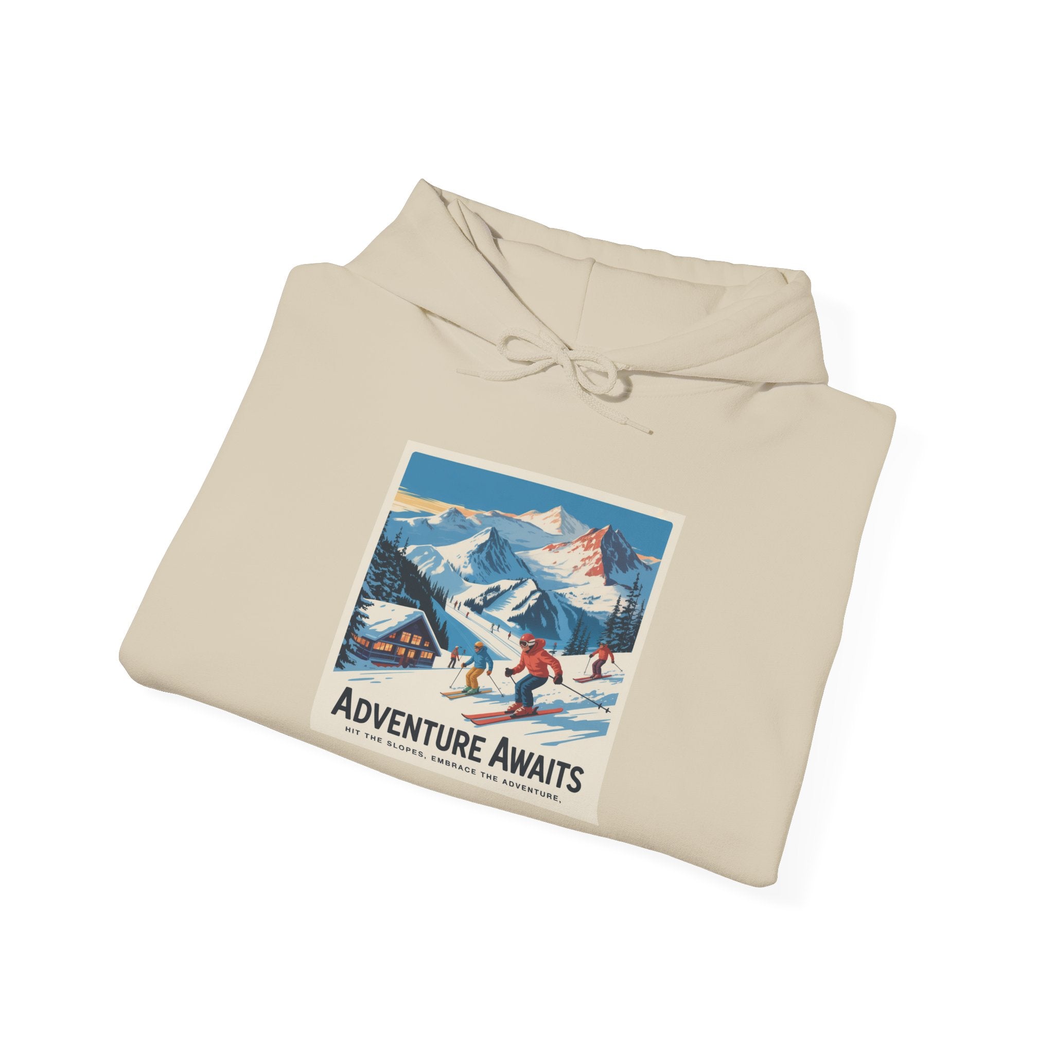 Adventure Awaits Ski Scene Hoodie | Mountain Vintage Skiing Print