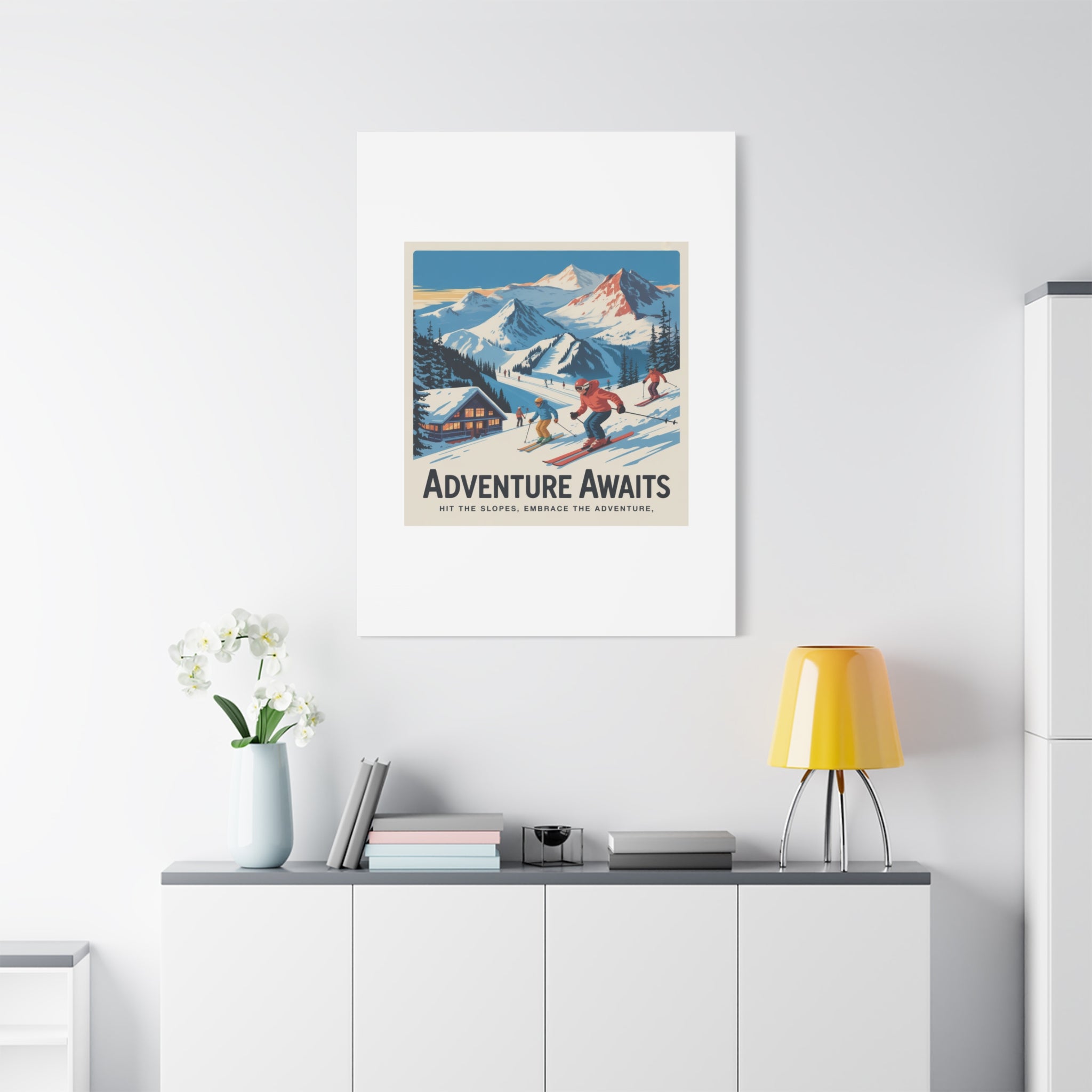 Adventure Awaits Ski Poster Canvas | Matte Stretched Wall Art