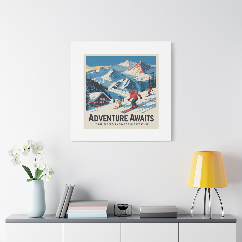 Adventure Awaits Ski Poster Canvas | Matte Stretched Wall Art
