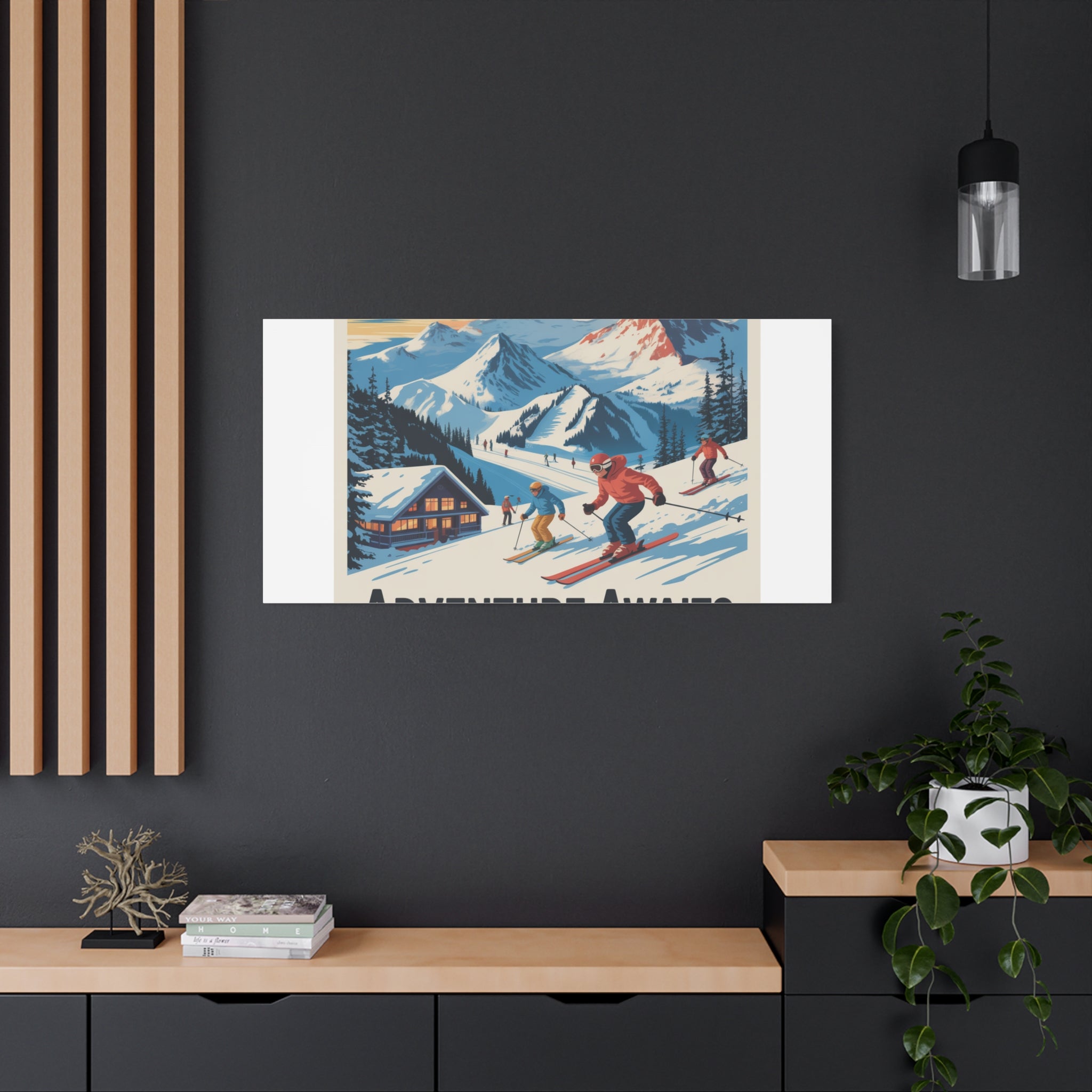 Adventure Awaits Ski Poster Canvas | Matte Stretched Wall Art