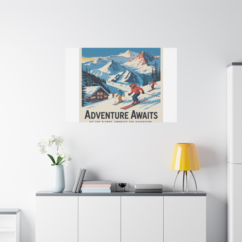 Adventure Awaits Ski Poster Canvas | Matte Stretched Wall Art