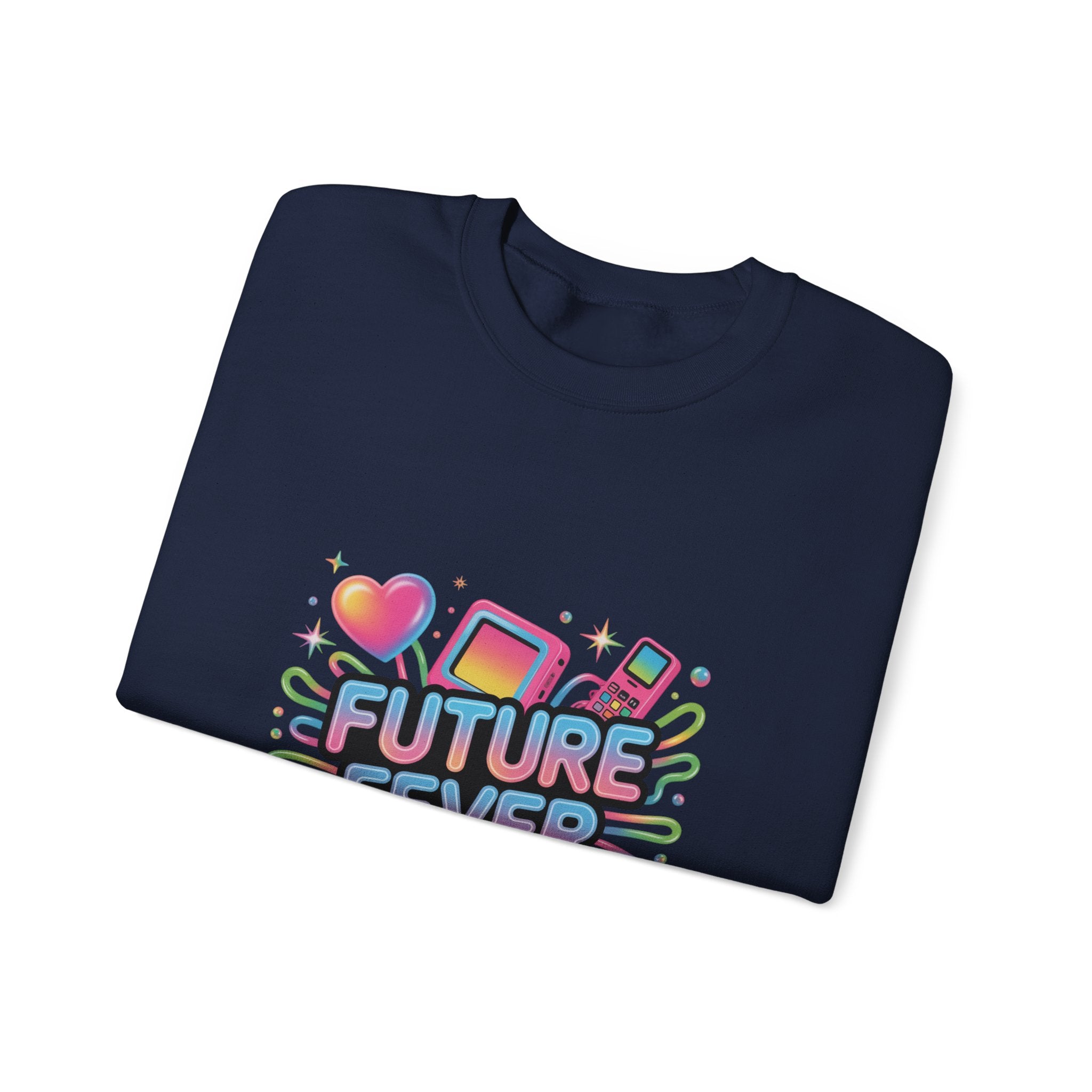 Future Fever chrome text Sweatshirt | Y2K cyber holo aesthetic, retro tech print