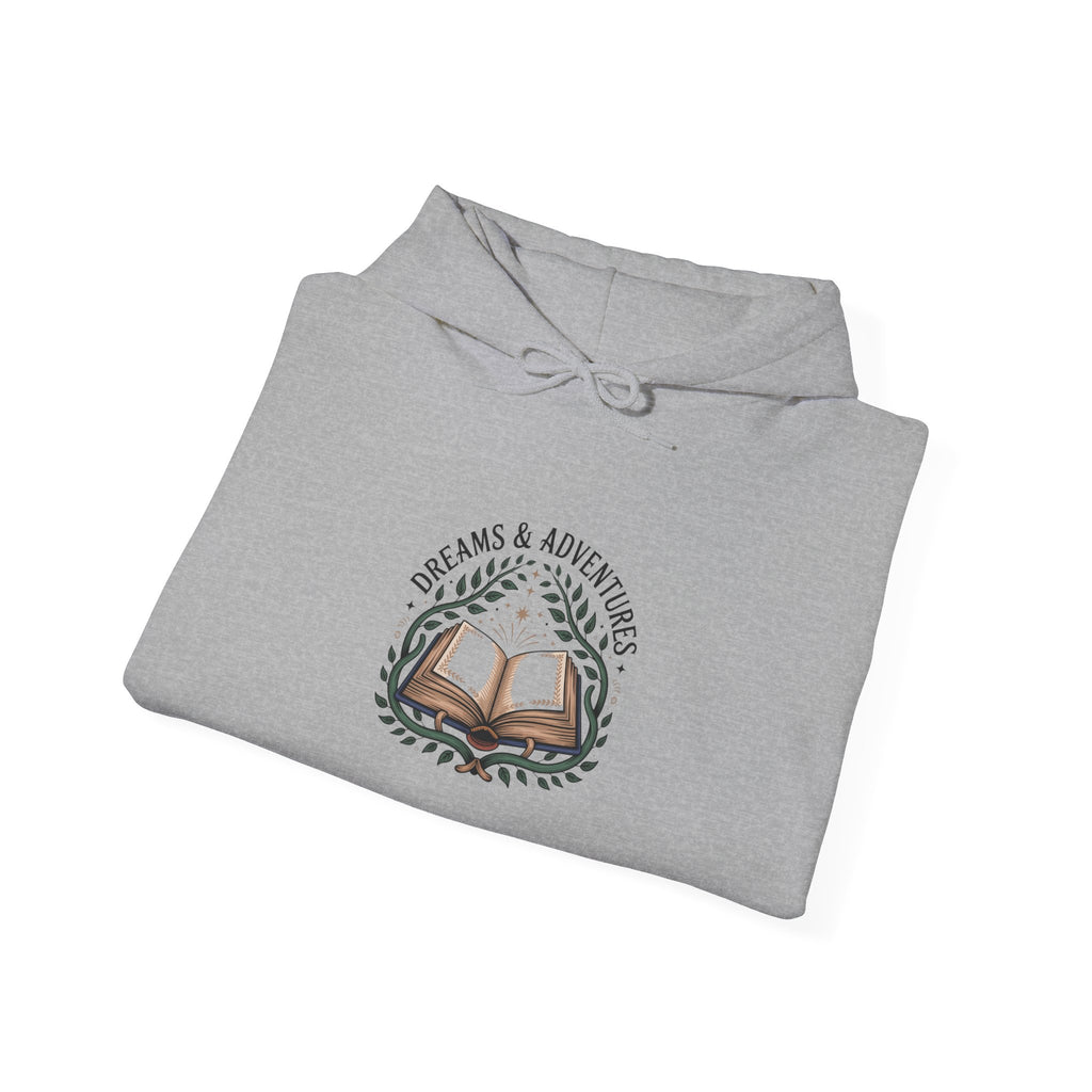 Book Lover Hoodie – "Stories & Adventure" Open Book Graphic