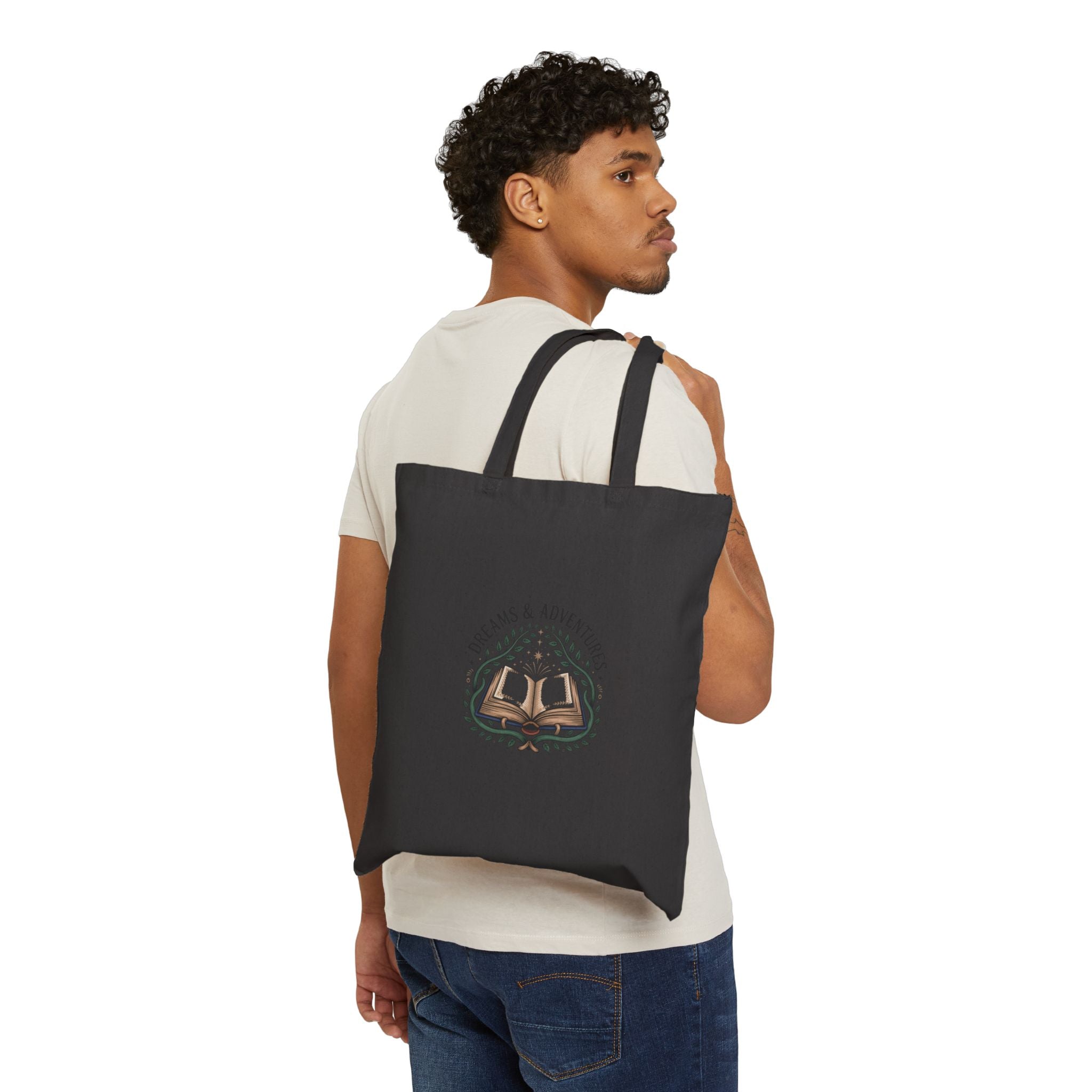 Canvas Tote Bag — "Dreams & Adventures" Open Book Literary Tote for Readers & Travelers