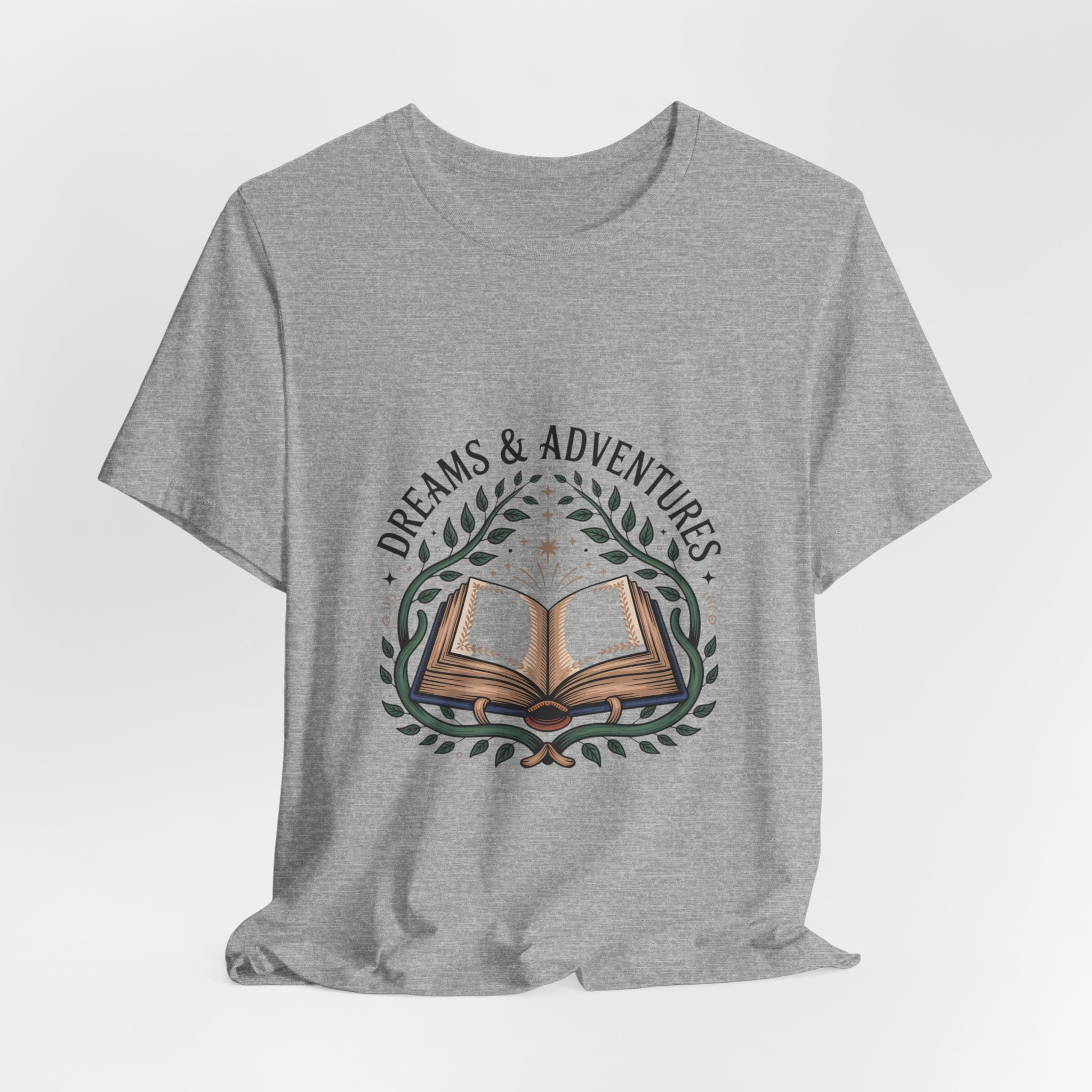 Dreams & Adventures Book T-Shirt — Literary Graphic Tee for Readers & Travelers