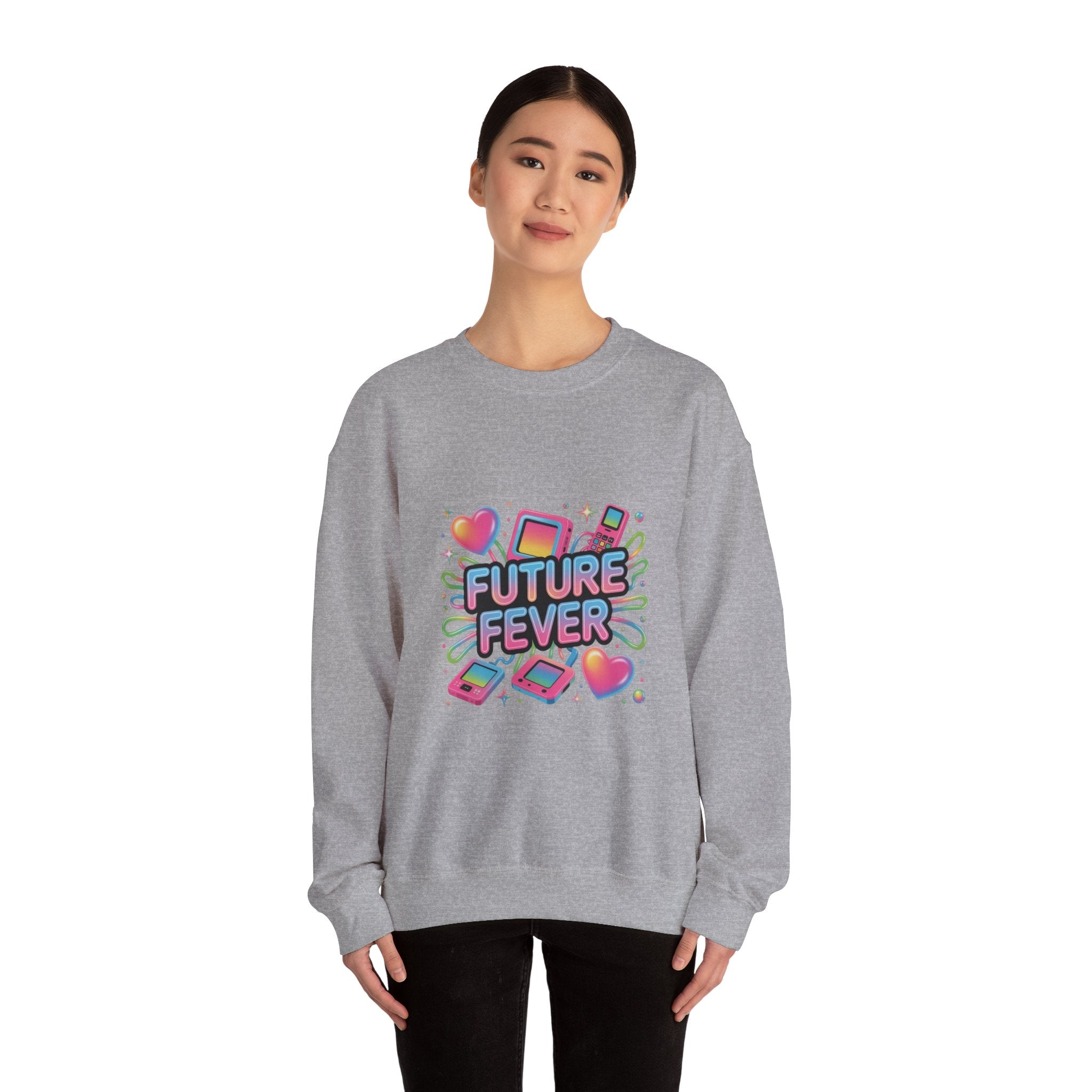 Future Fever chrome text Sweatshirt | Y2K cyber holo aesthetic, retro tech print
