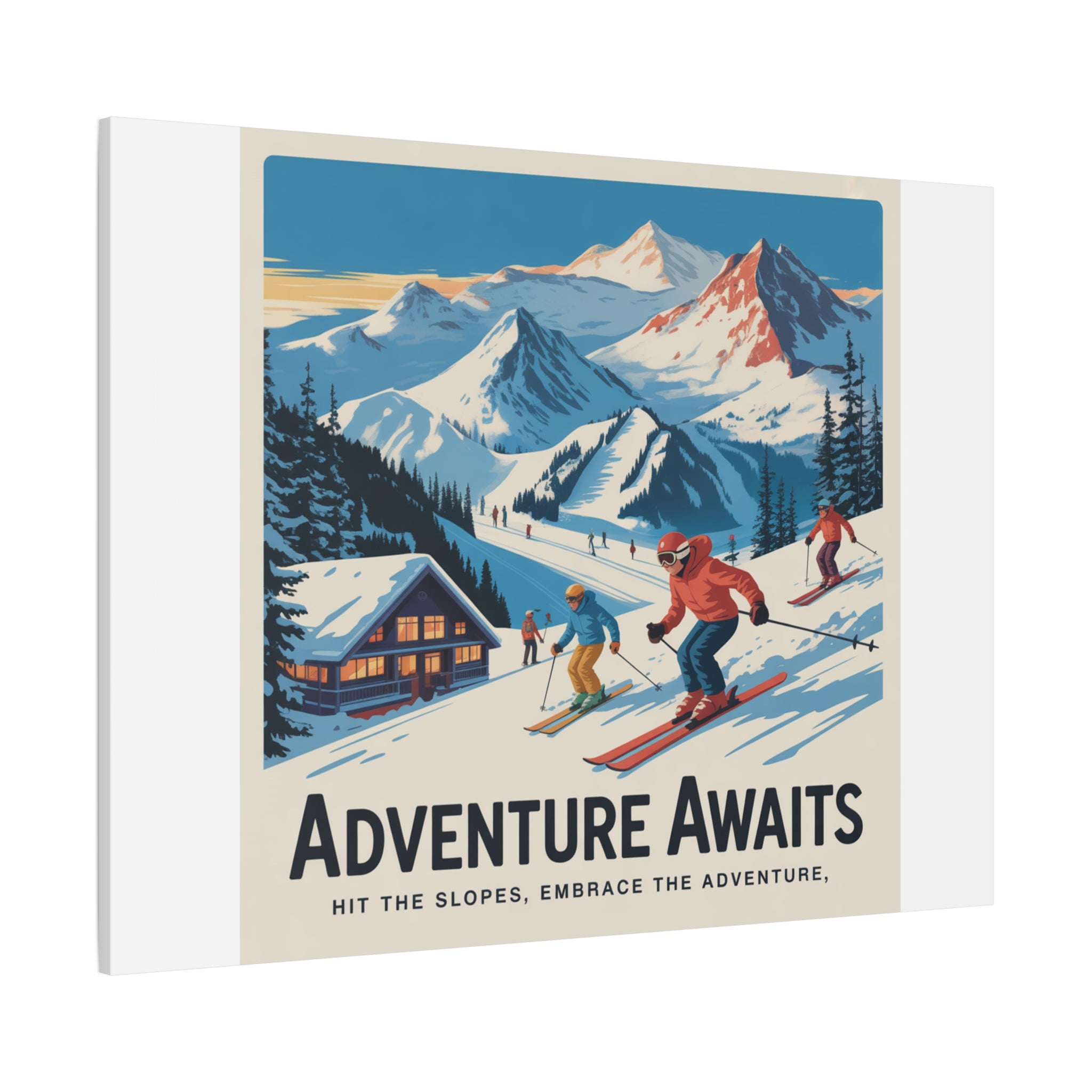 Adventure Awaits Ski Poster Canvas | Matte Stretched Wall Art