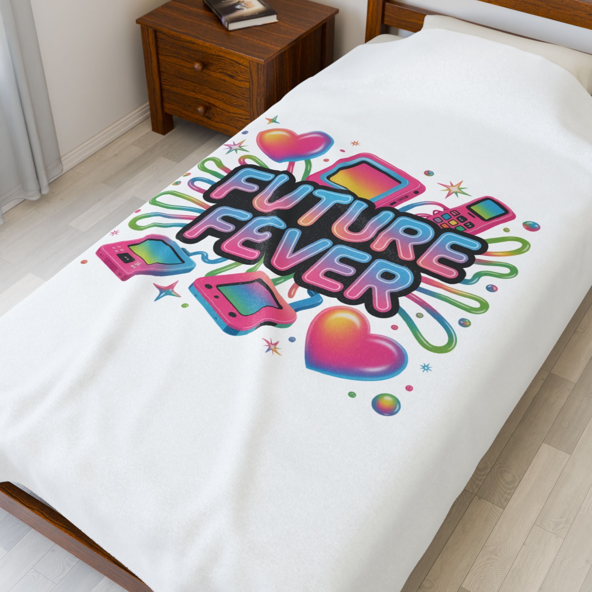 Future Fever Velveteen Blanket | Y2K Cyber Holo, retro tech print
