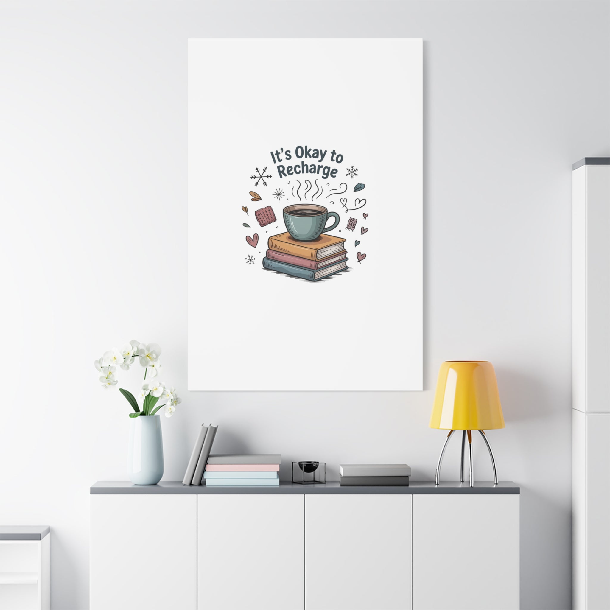 It's Okay to Recharge Canvas Wall Art - Cozy Coffee & Books Home Decor