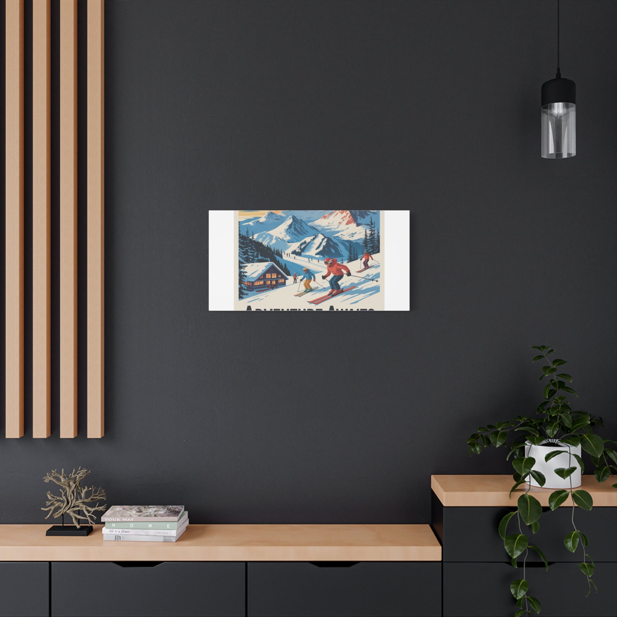 Adventure Awaits Ski Poster Canvas | Matte Stretched Wall Art