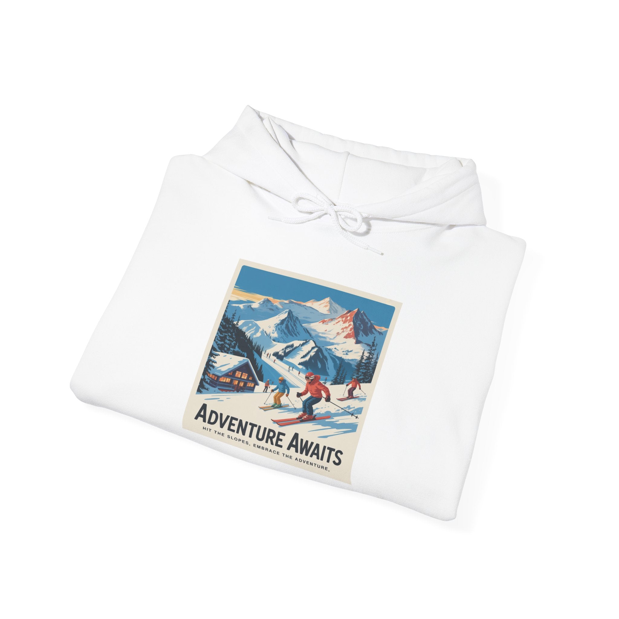 Adventure Awaits Ski Scene Hoodie | Mountain Vintage Skiing Print