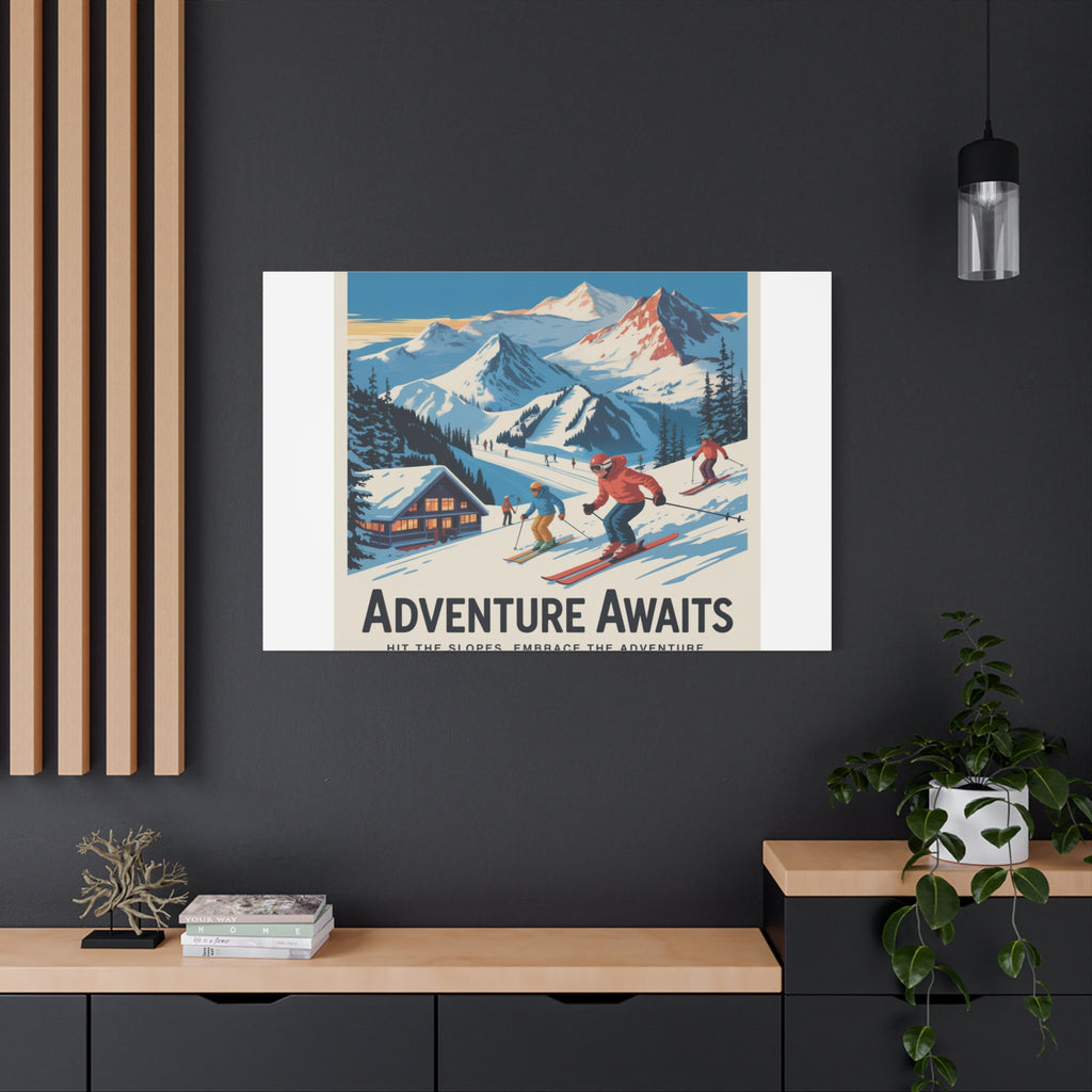 Adventure Awaits Ski Poster Canvas | Matte Stretched Wall Art