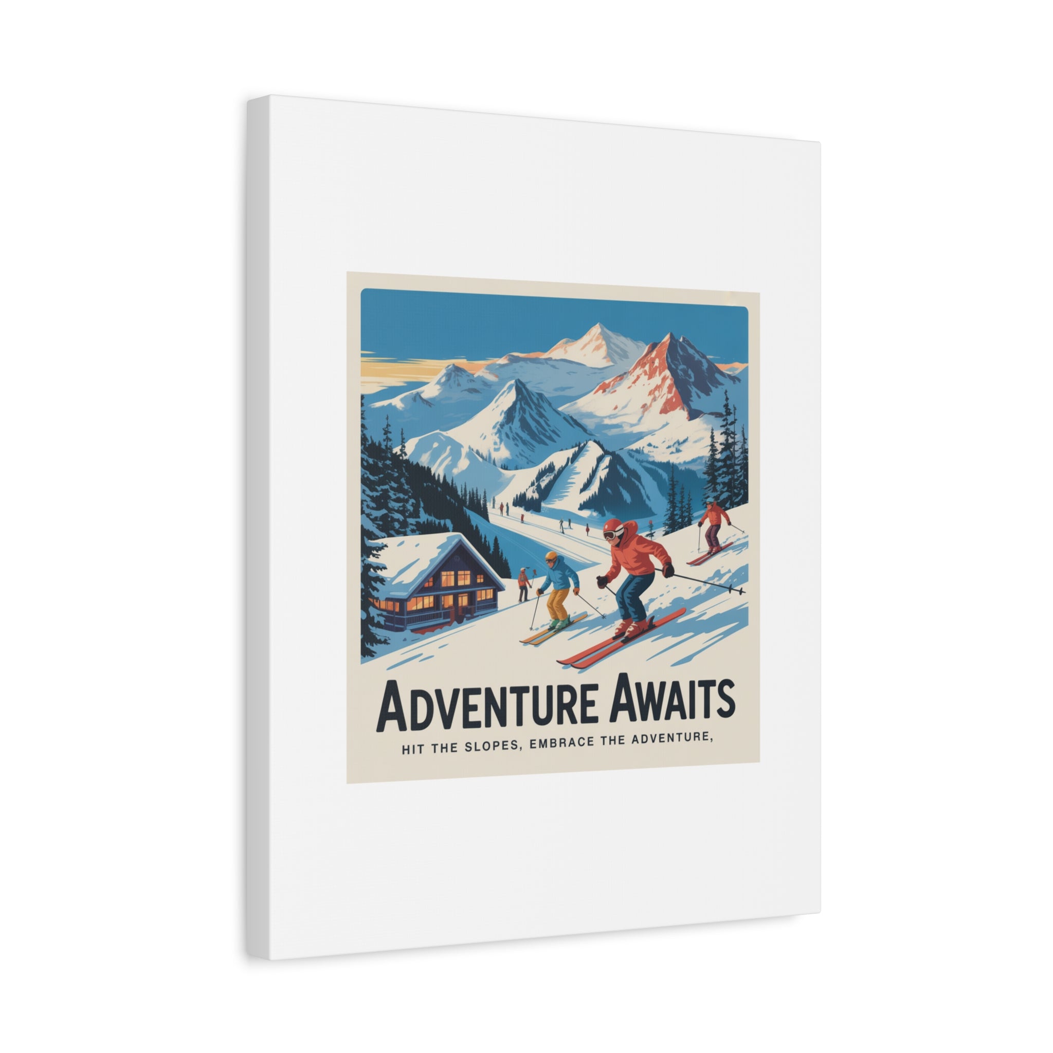 Adventure Awaits Ski Poster Canvas | Matte Stretched Wall Art