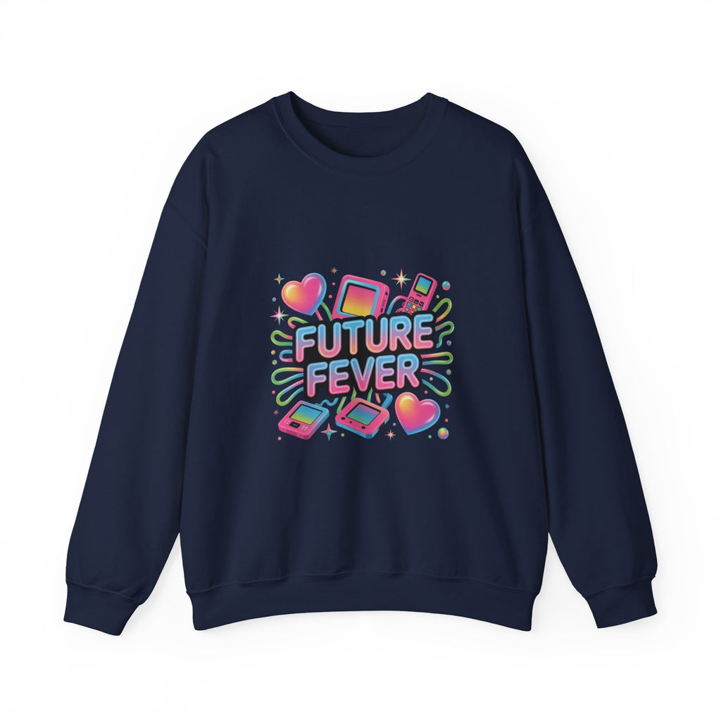 Future Fever chrome text Sweatshirt | Y2K cyber holo aesthetic, retro tech print