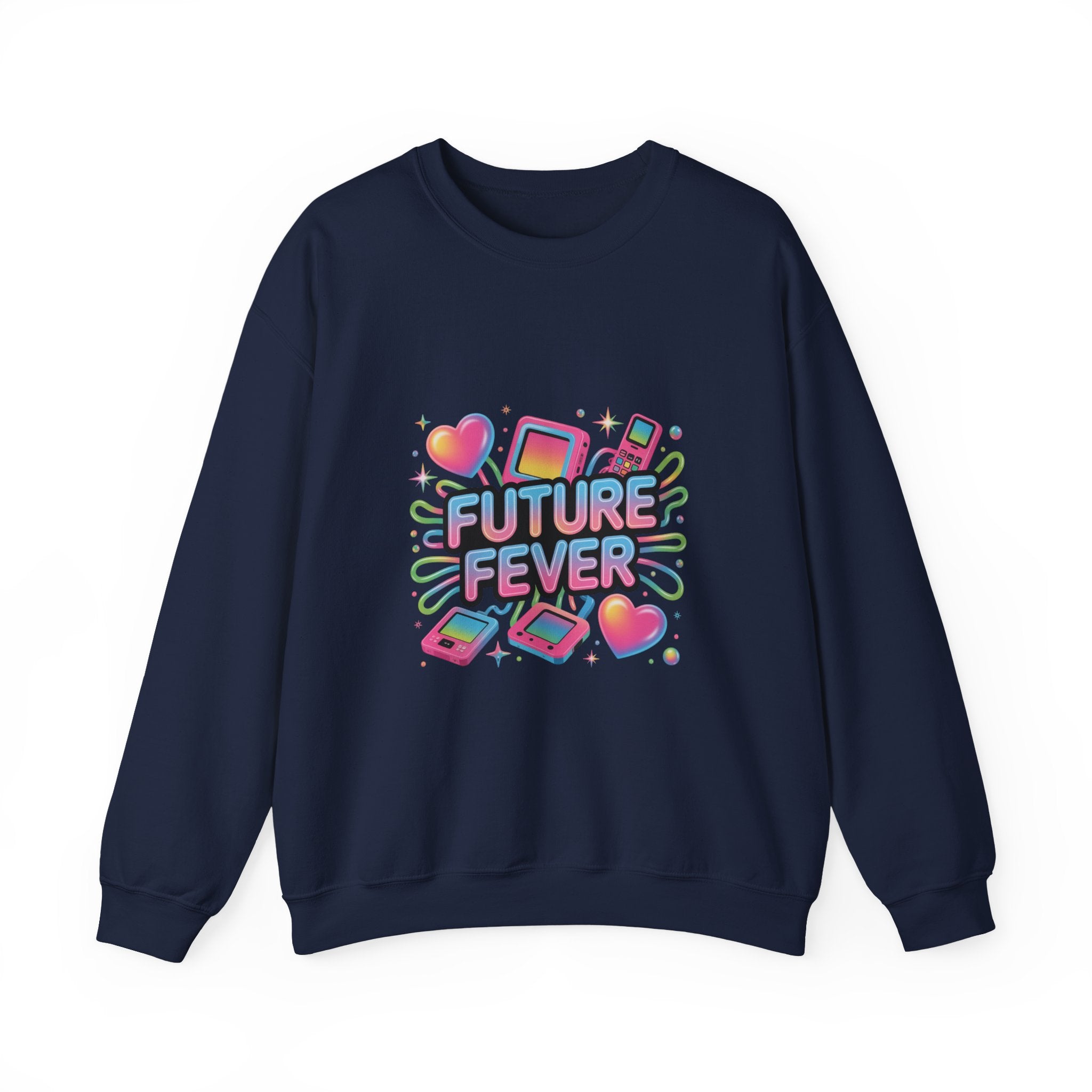 Future Fever chrome text Sweatshirt | Y2K cyber holo aesthetic, retro tech print