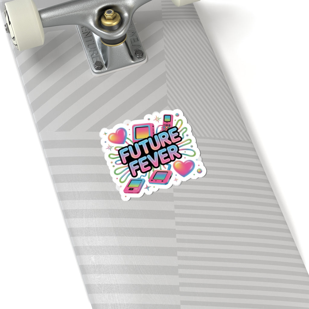 Future Fever Sticker | Y2K Cyber Holo, retro tech chrome text