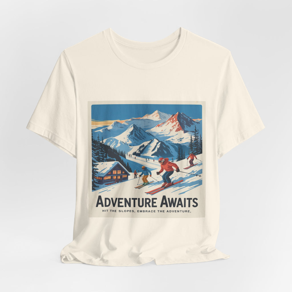 Adventure Awaits Skiing Poster tee | Mountain Ski Resort T-Shirt