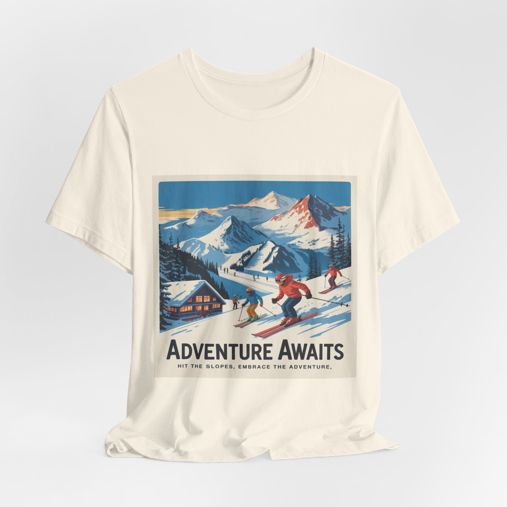 Adventure Awaits Skiing Poster tee | Mountain Ski Resort T-Shirt