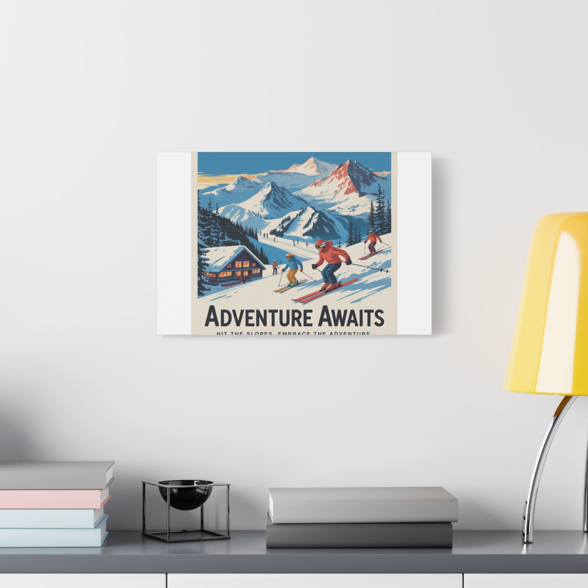 Adventure Awaits Ski Poster Canvas | Matte Stretched Wall Art