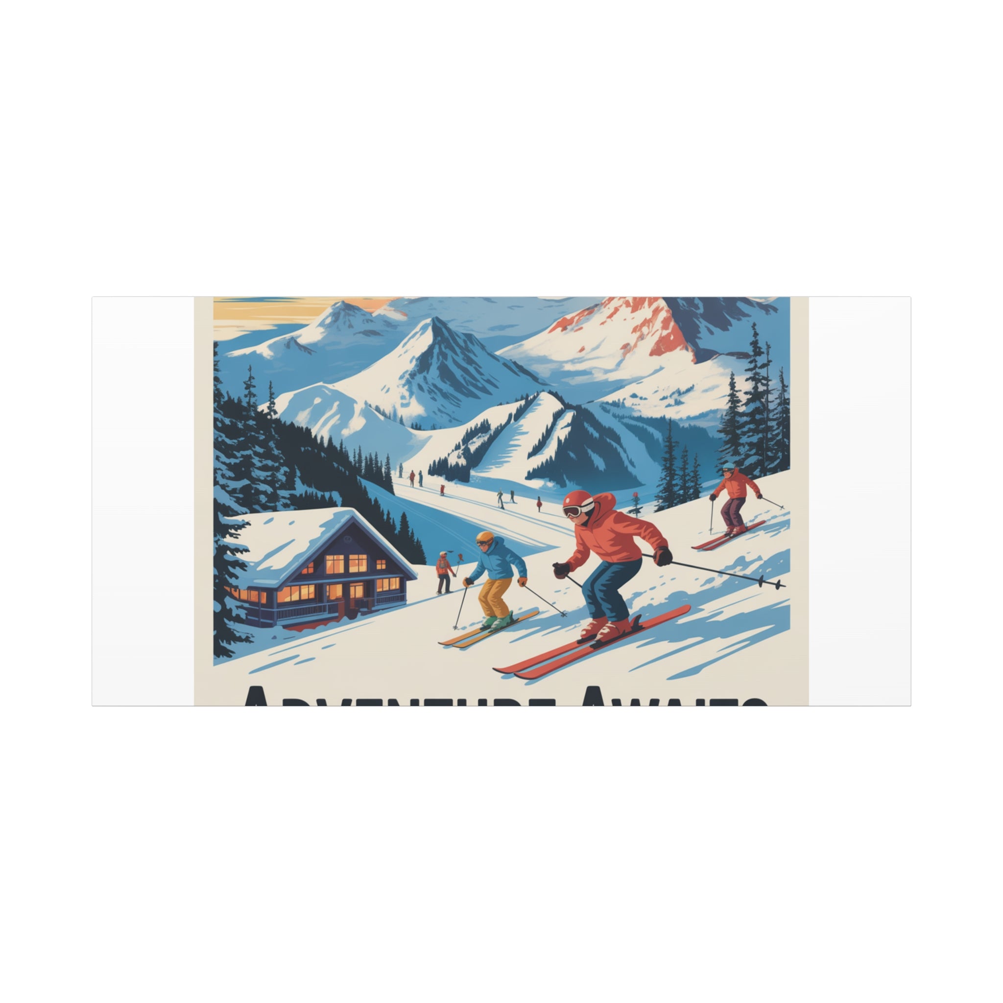 Adventure Awaits Ski Poster Canvas | Matte Stretched Wall Art