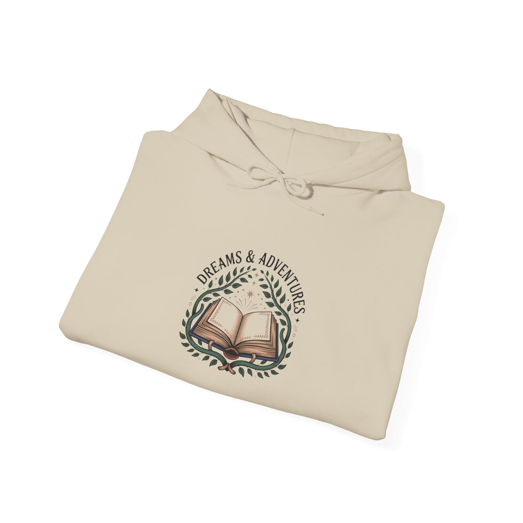 Book Lover Hoodie – "Stories & Adventure" Open Book Graphic