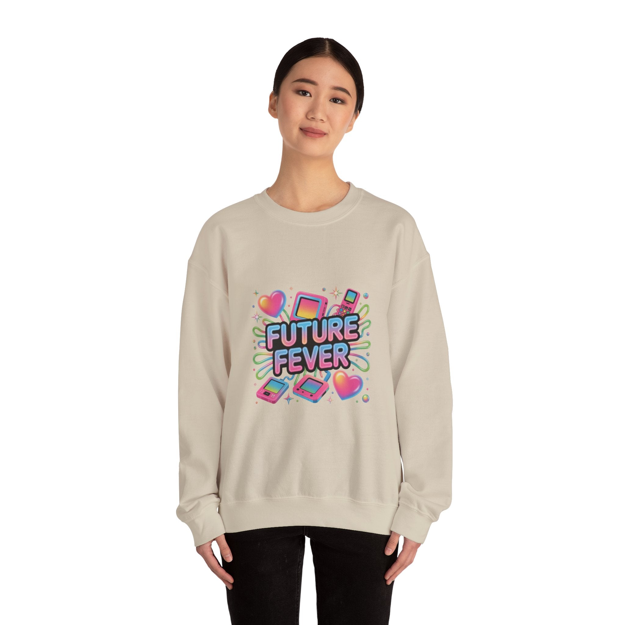 Future Fever chrome text Sweatshirt | Y2K cyber holo aesthetic, retro tech print