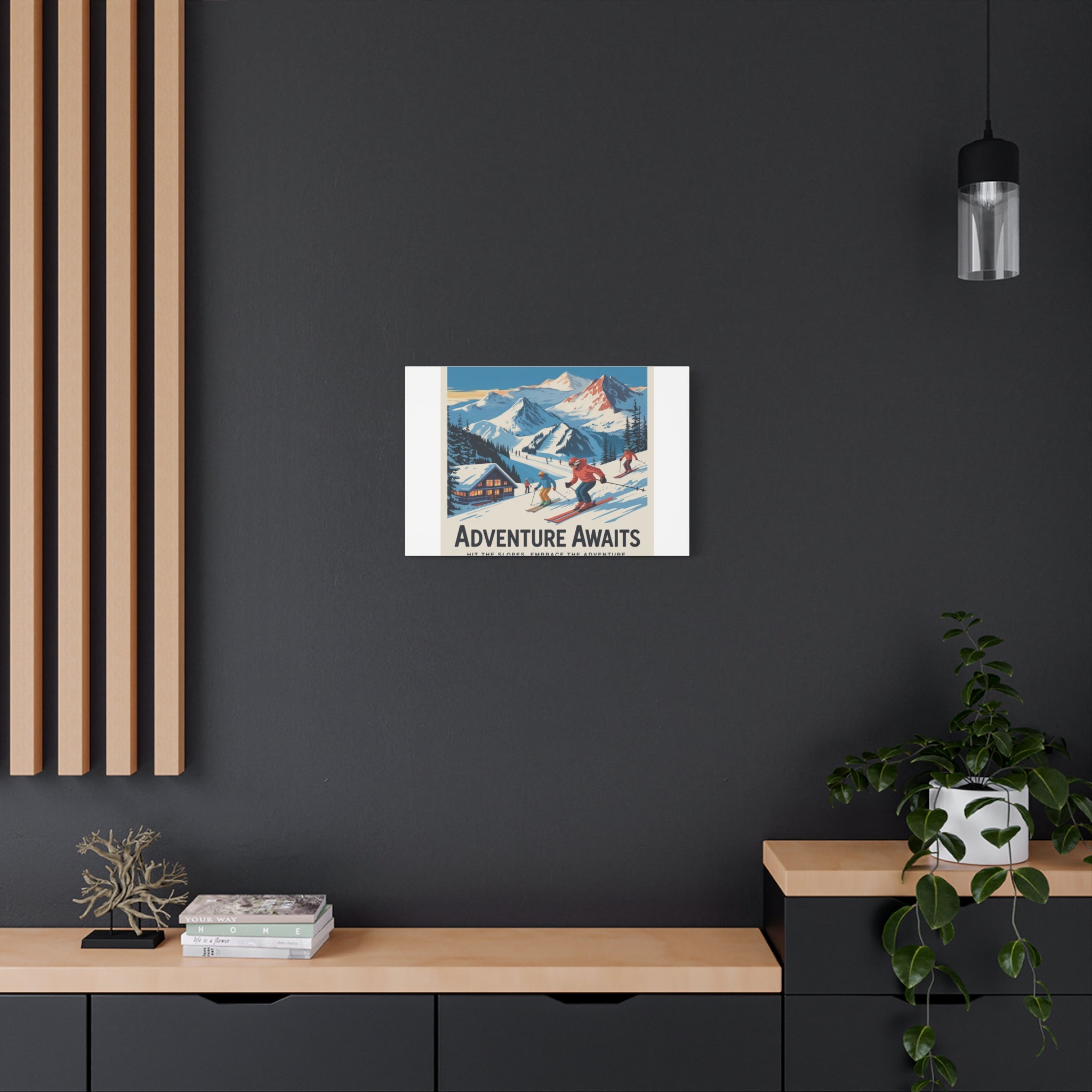 Adventure Awaits Ski Poster Canvas | Matte Stretched Wall Art