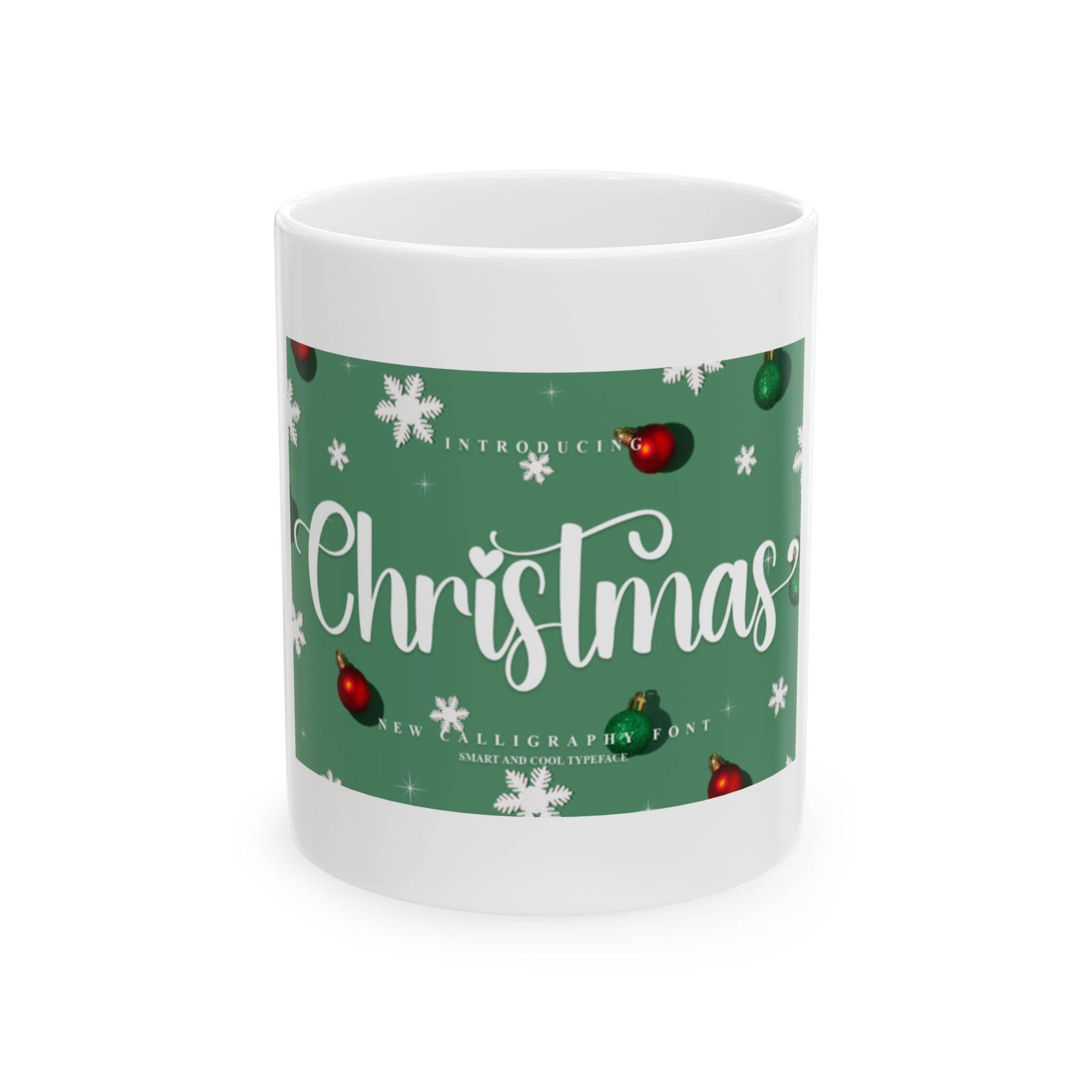Christmas Ornament Pattern Ceramic Mug — Festive Green Holiday Coffee Cup (11oz & 15oz)
