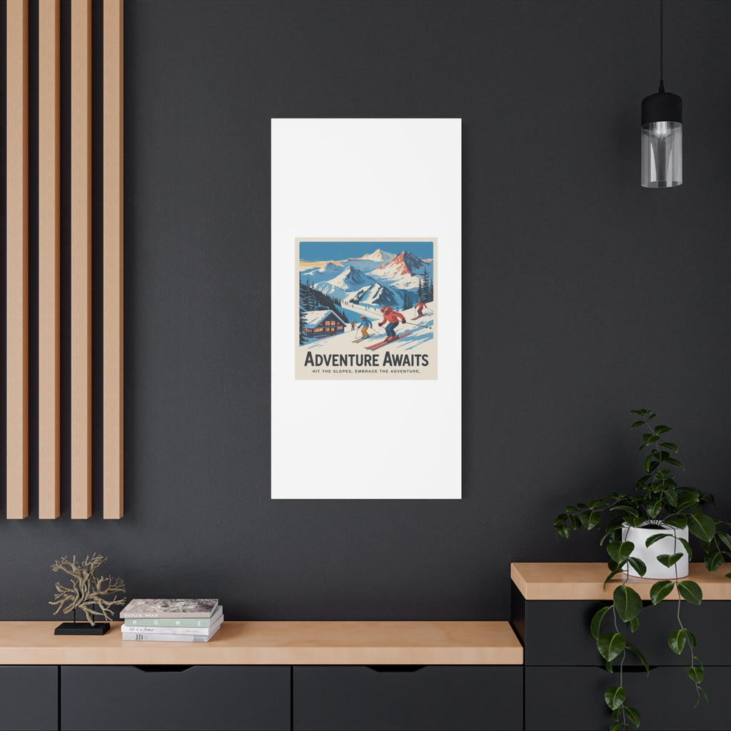 Adventure Awaits Ski Poster Canvas | Matte Stretched Wall Art