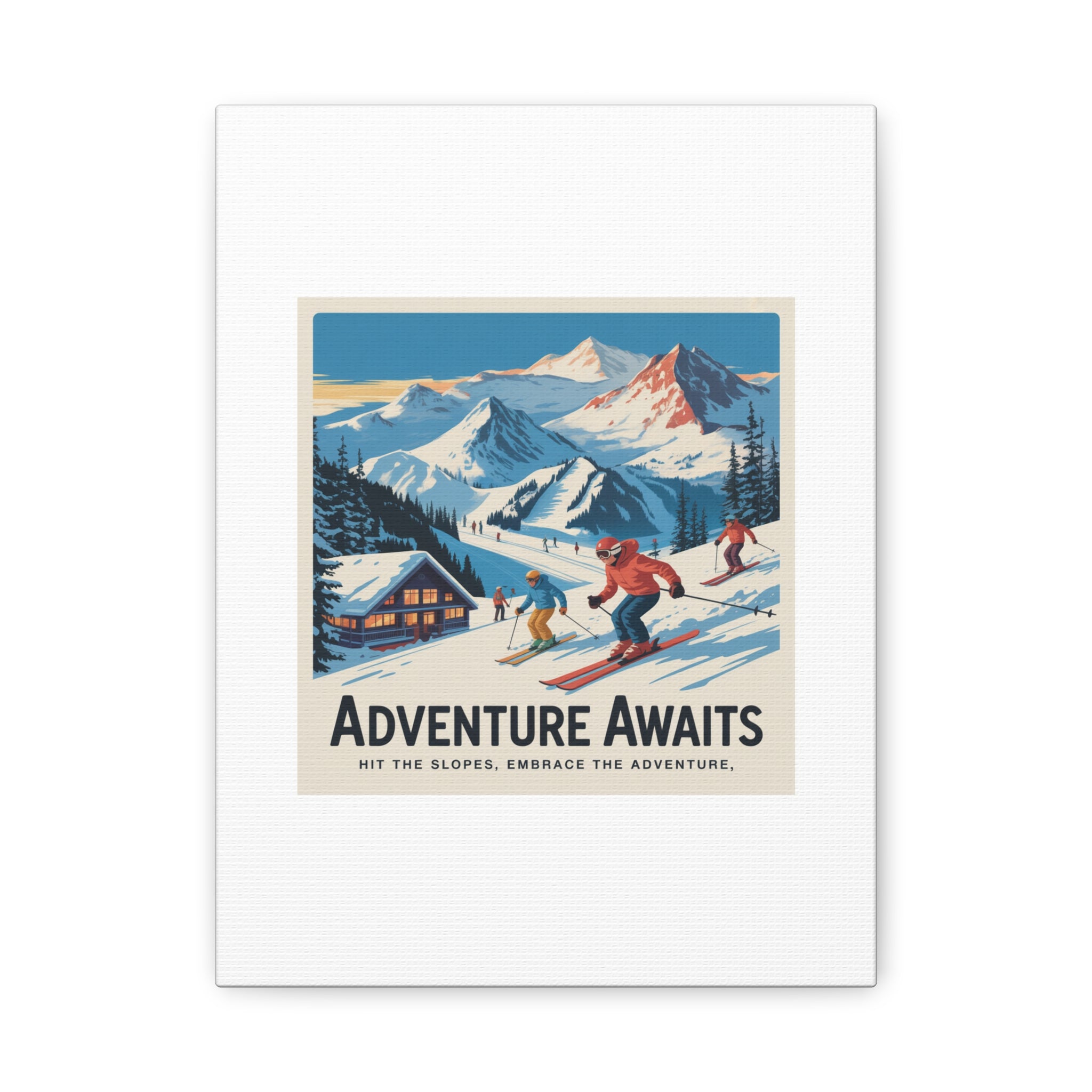 Adventure Awaits Ski Poster Canvas | Matte Stretched Wall Art