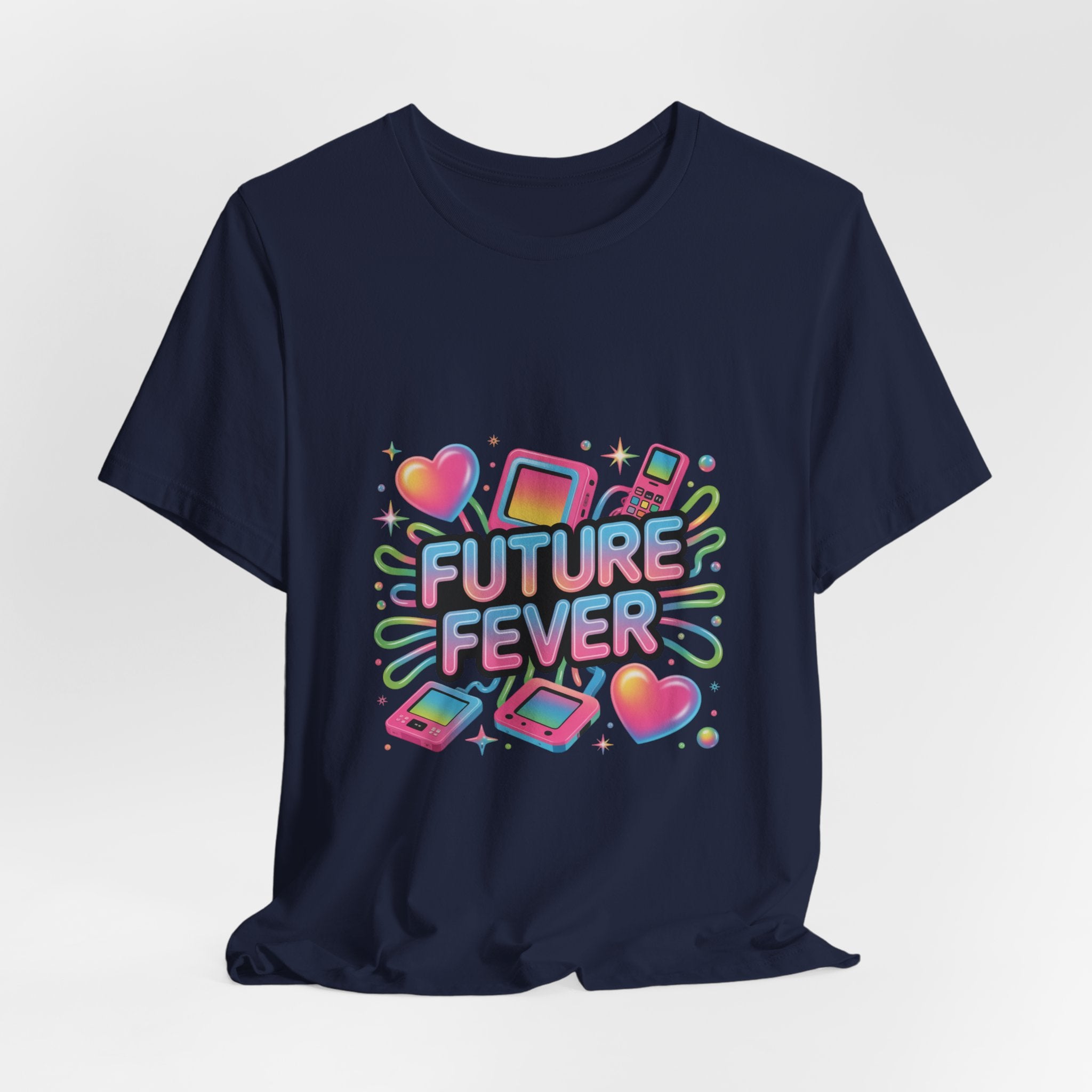Future Fever Tee | Y2K Cyber Holo, retro tech chrome text