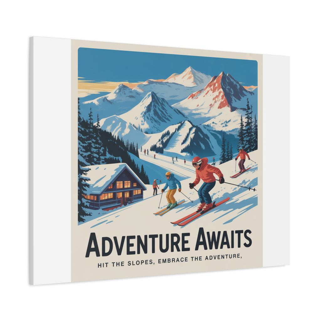 Adventure Awaits Ski Poster Canvas | Matte Stretched Wall Art