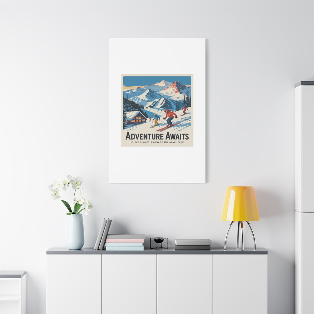 Adventure Awaits Ski Poster Canvas | Matte Stretched Wall Art