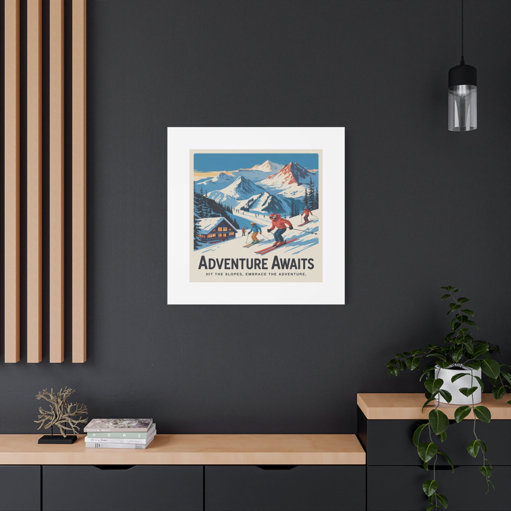 Adventure Awaits Ski Poster Canvas | Matte Stretched Wall Art
