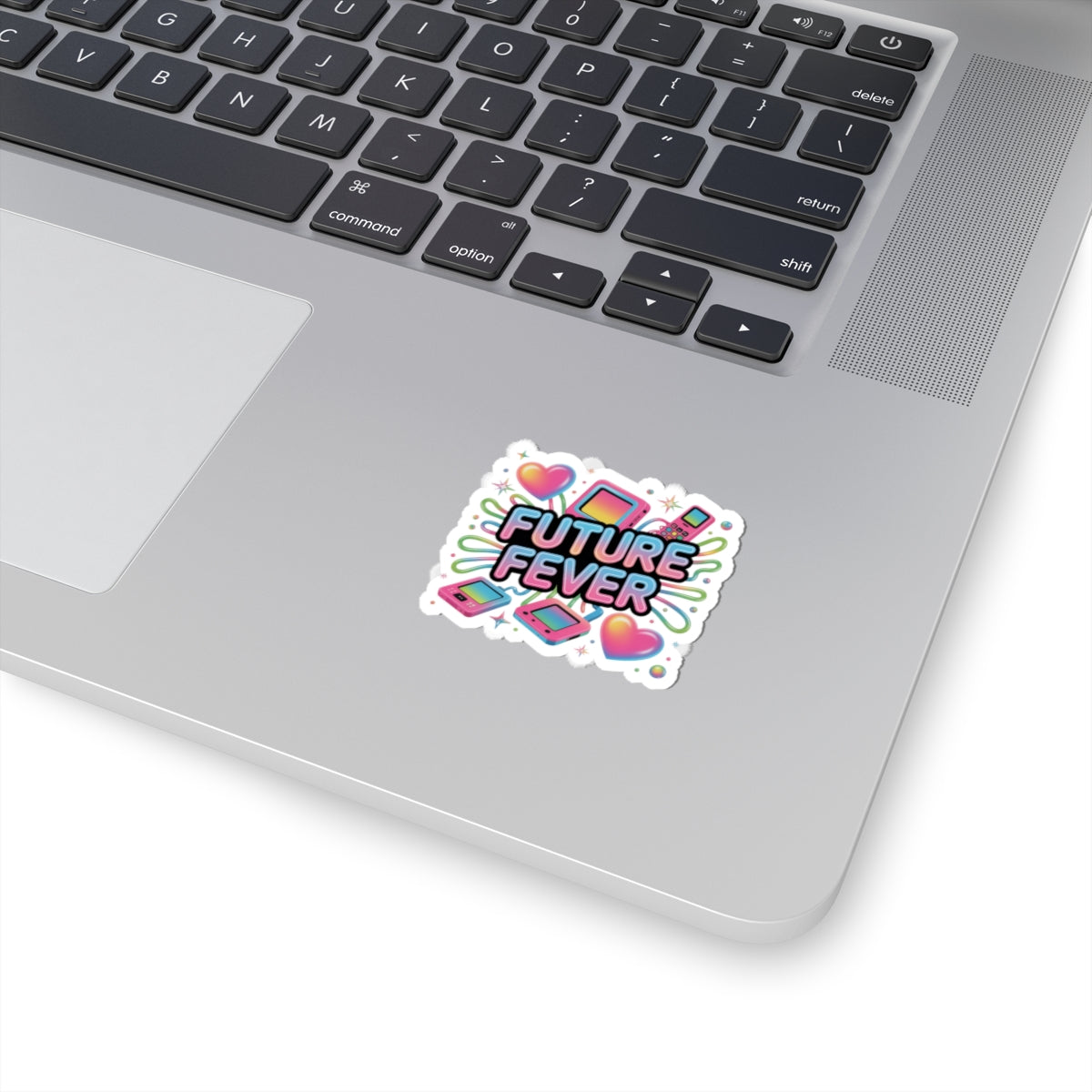 Future Fever Sticker | Y2K Cyber Holo, retro tech chrome text