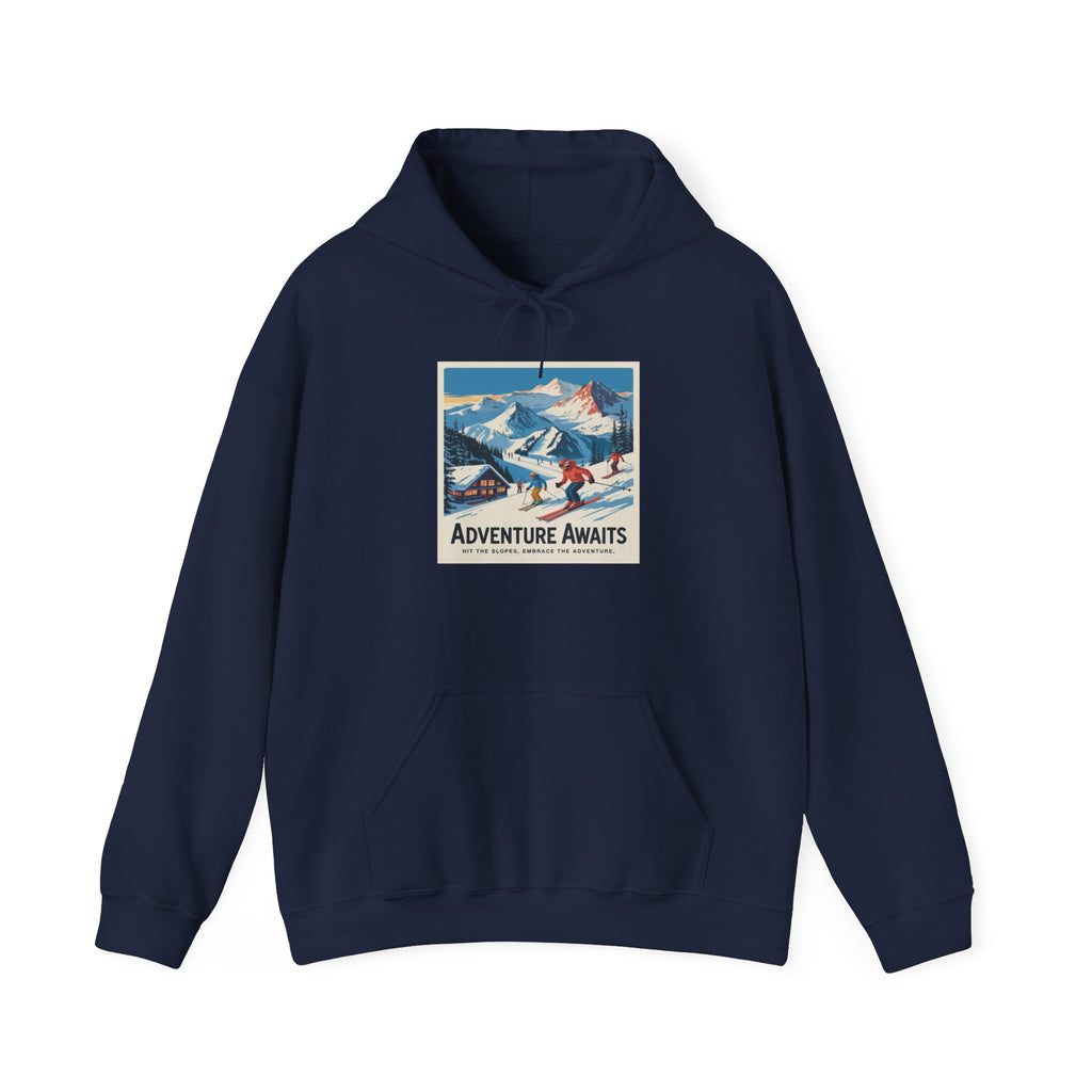 Adventure Awaits Ski Scene Hoodie | Mountain Vintage Skiing Print