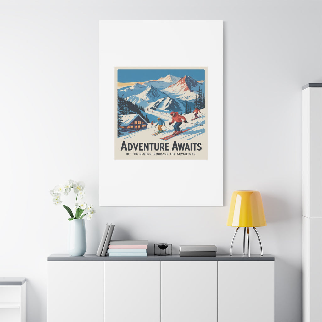 Adventure Awaits Ski Poster Canvas | Matte Stretched Wall Art