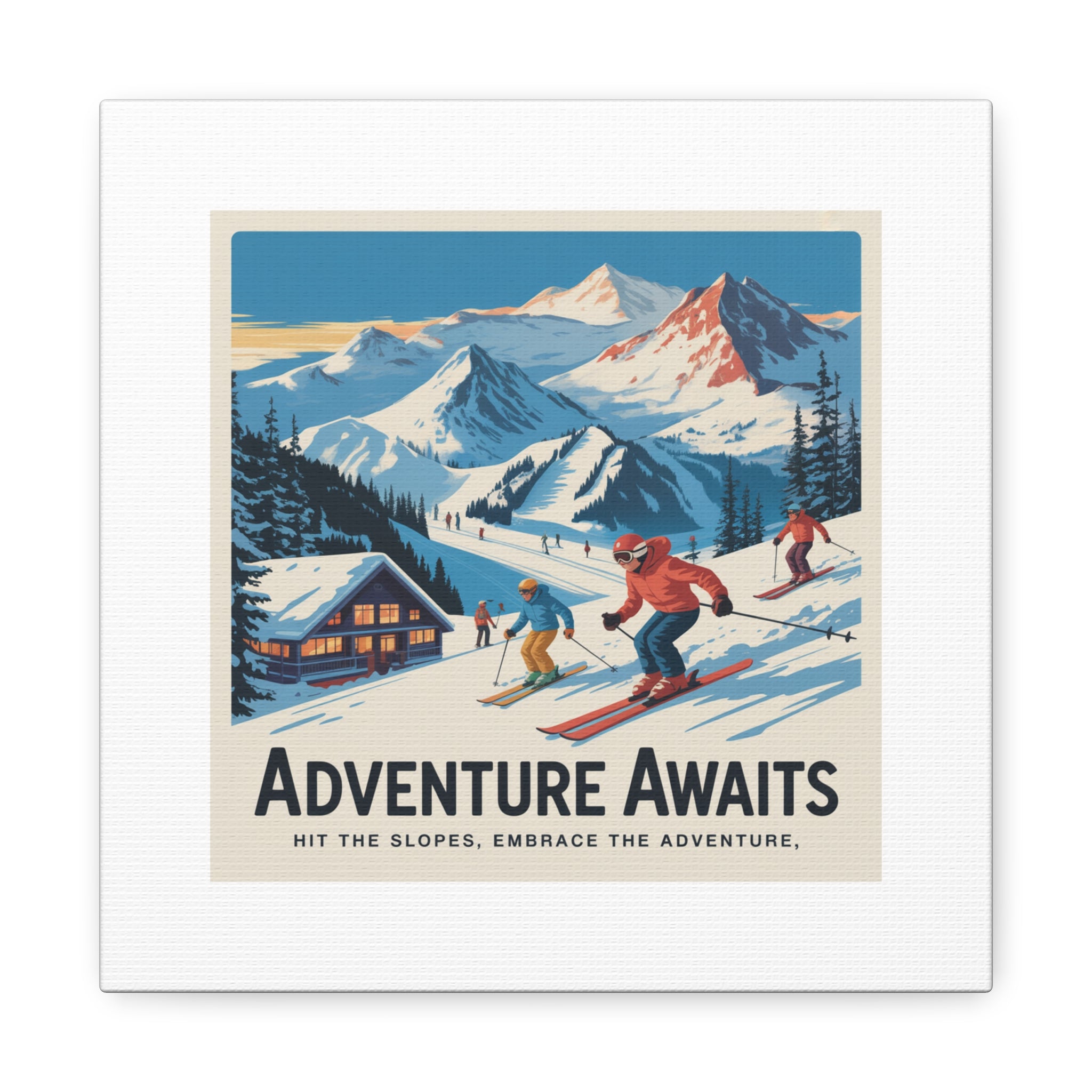 Adventure Awaits Ski Poster Canvas | Matte Stretched Wall Art