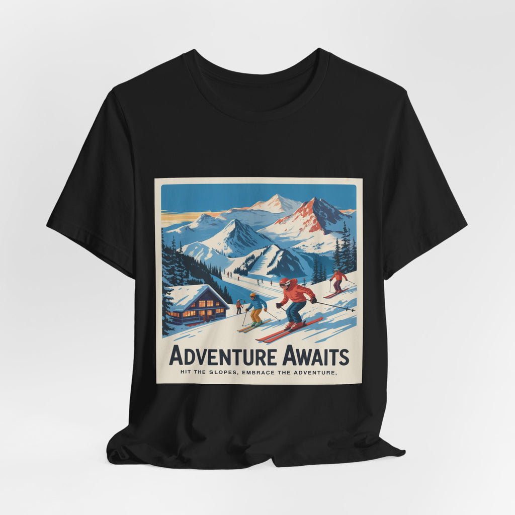 Adventure Awaits Skiing Poster tee | Mountain Ski Resort T-Shirt