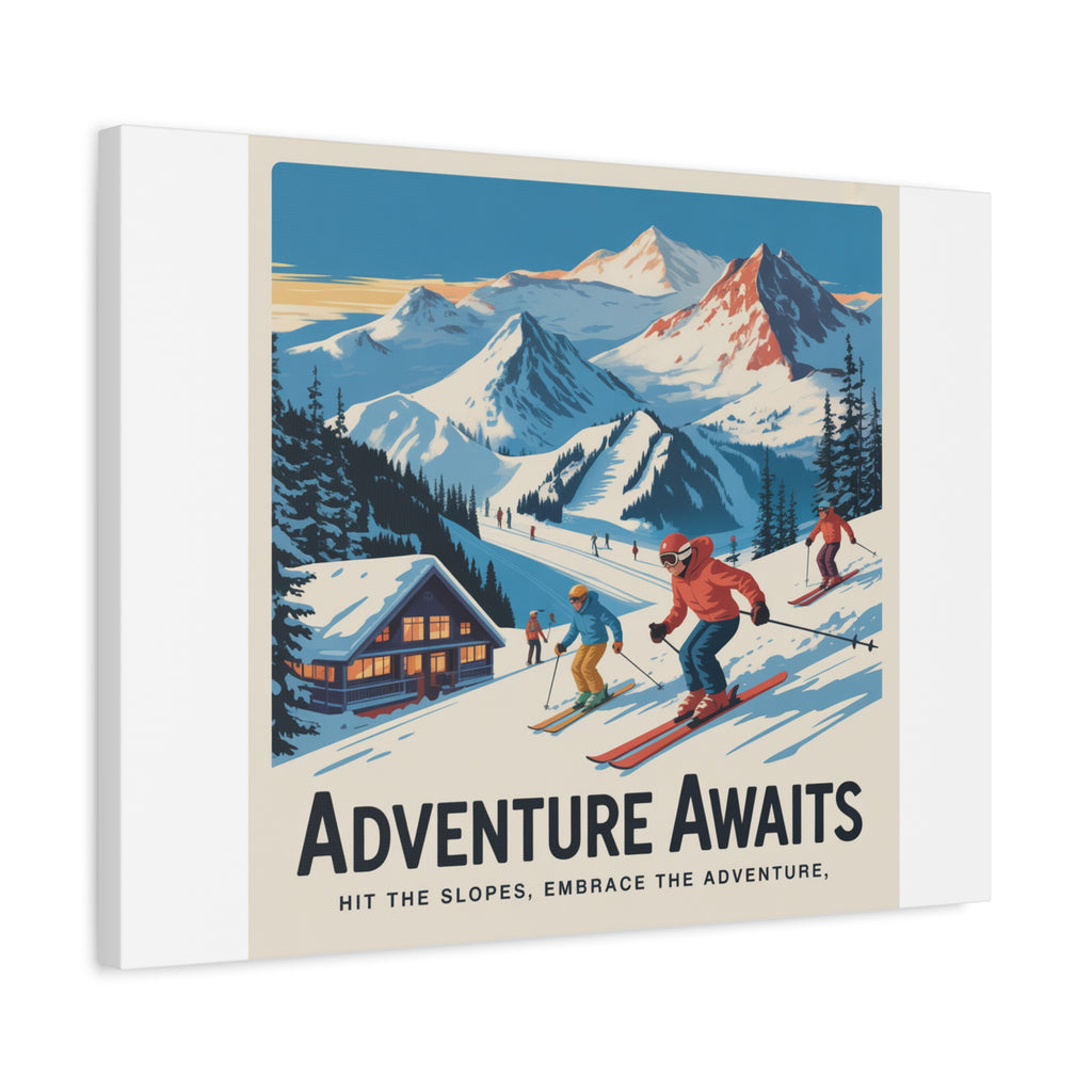 Adventure Awaits Ski Poster Canvas | Matte Stretched Wall Art