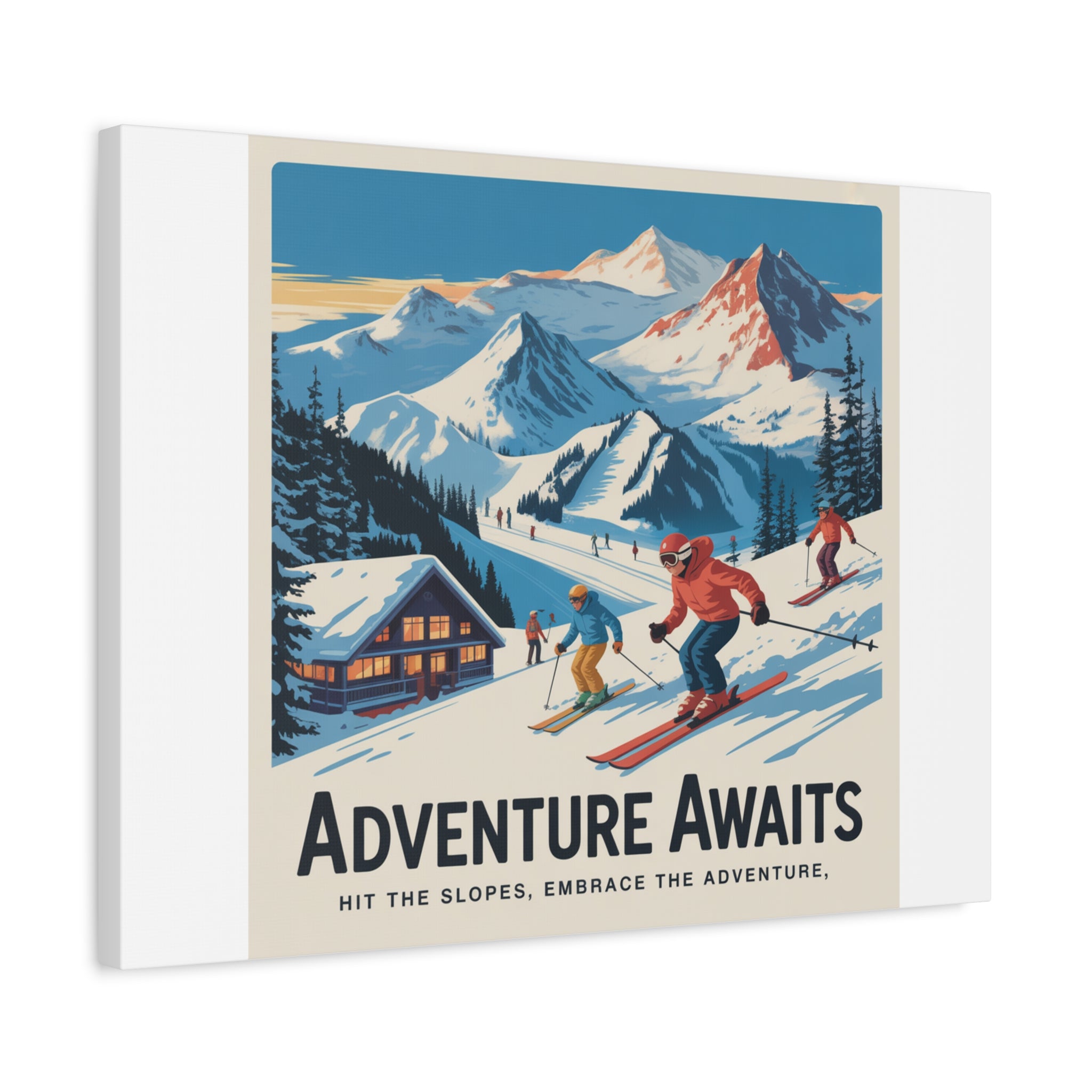Adventure Awaits Ski Poster Canvas | Matte Stretched Wall Art