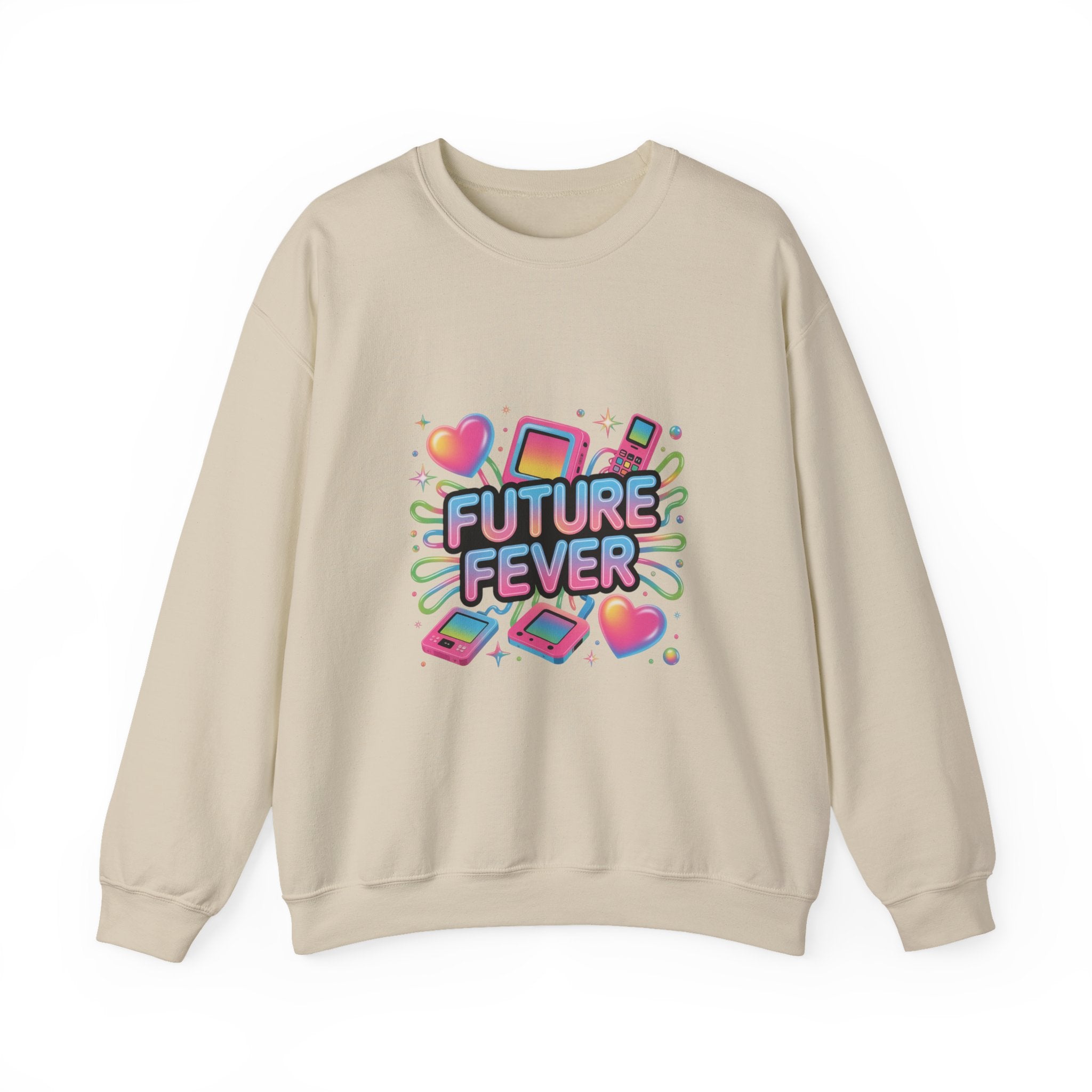 Future Fever chrome text Sweatshirt | Y2K cyber holo aesthetic, retro tech print