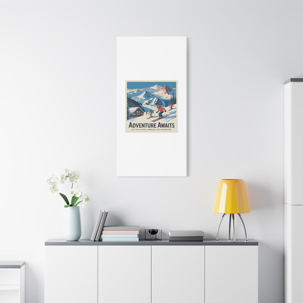 Adventure Awaits Ski Poster Canvas | Matte Stretched Wall Art